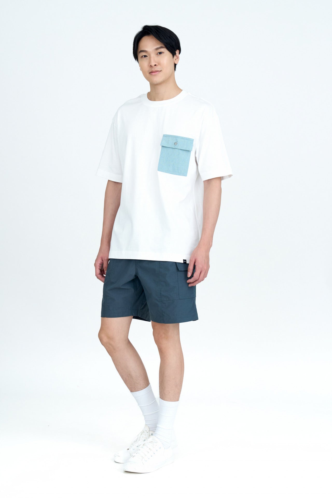 (B) Flapped Patch Pocket Tee - Cream