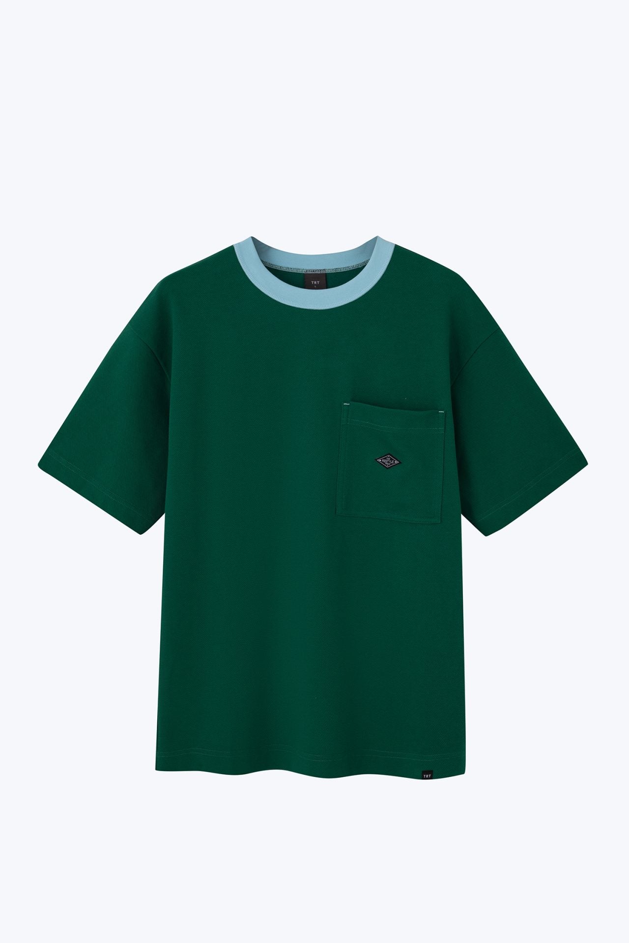 (B) Boxy Twill Jersey Contrast Collar Tee - Grass Green
