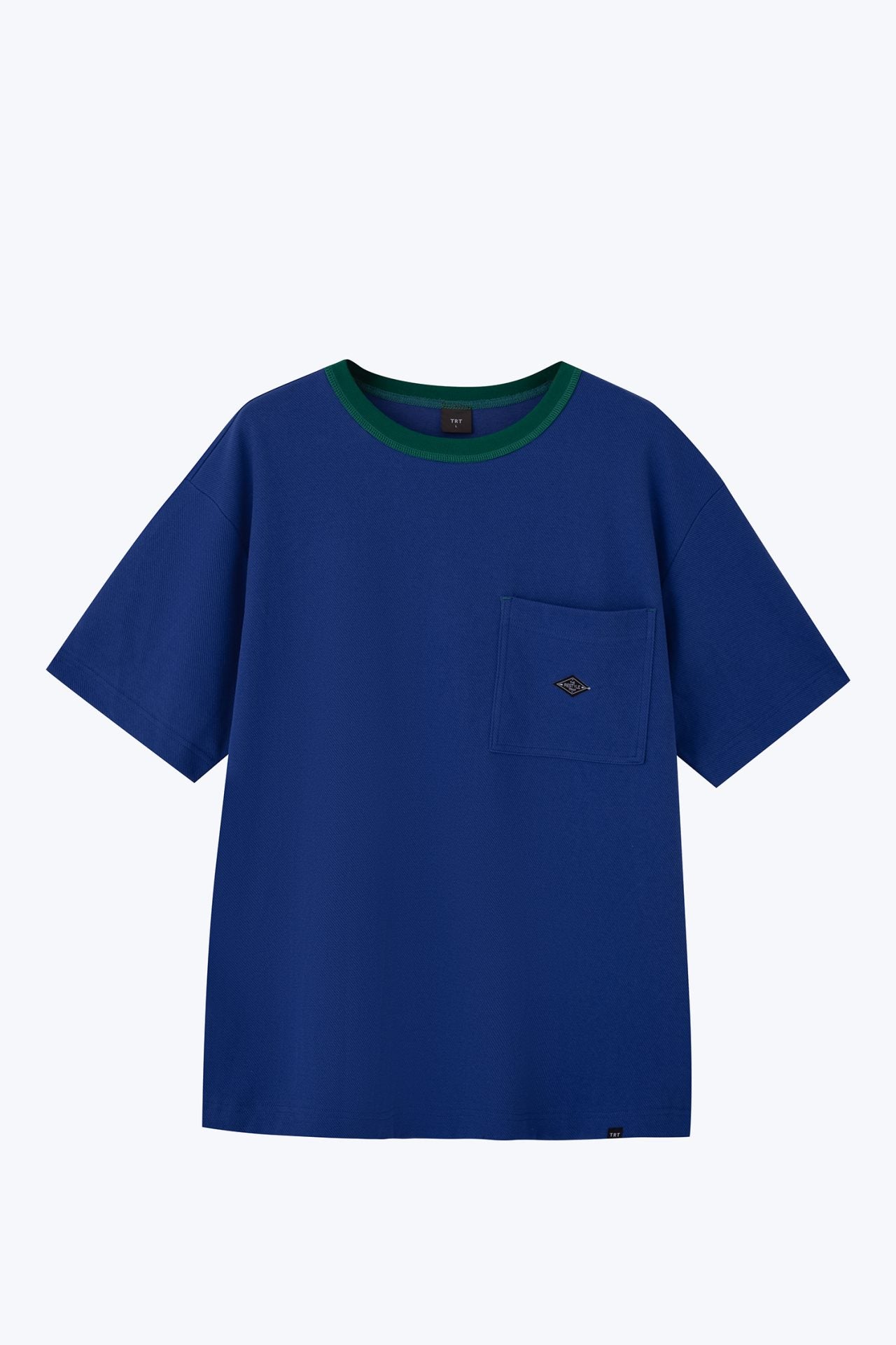 (B) Boxy Twill Jersey Contrast Collar Tee - Peacock Blue