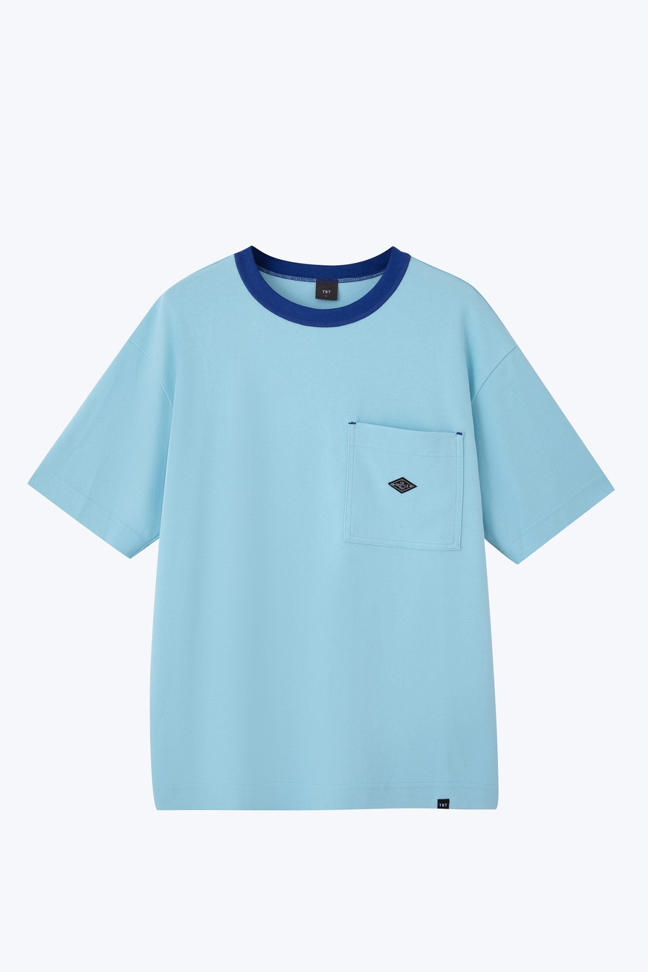 (B) Boxy Twill Jersey Contrast Collar Tee - Sky Blue