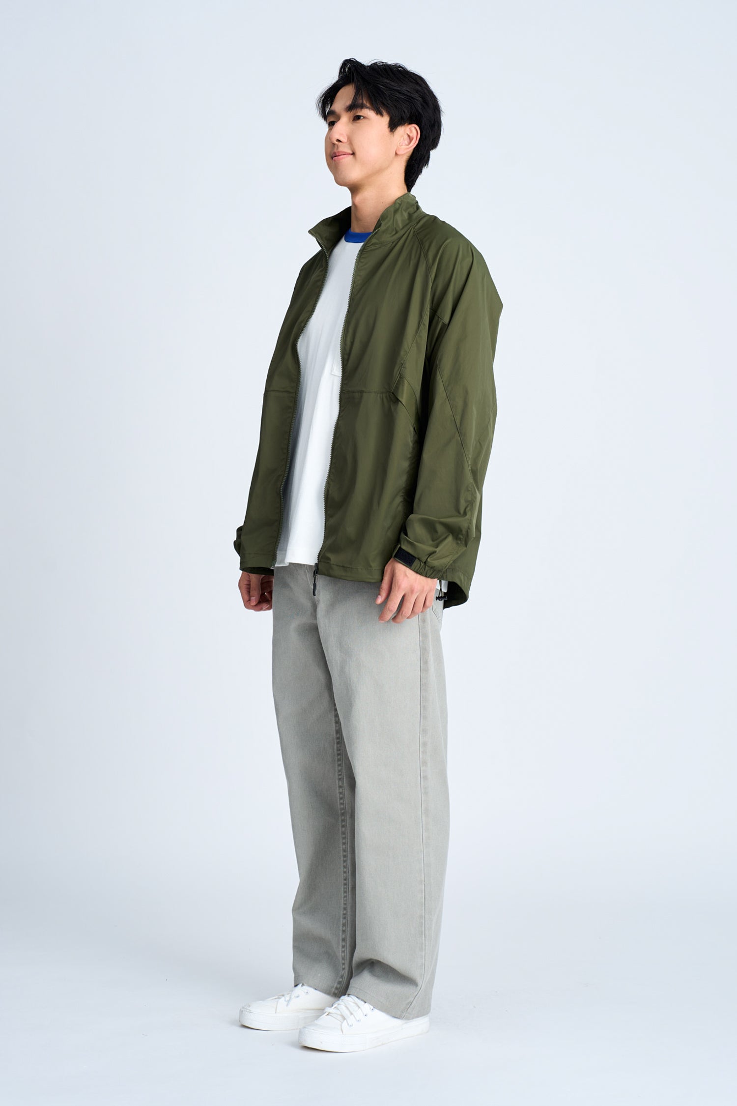 (B) Boxy Twill Jersey Contrast Collar Tee - Cream