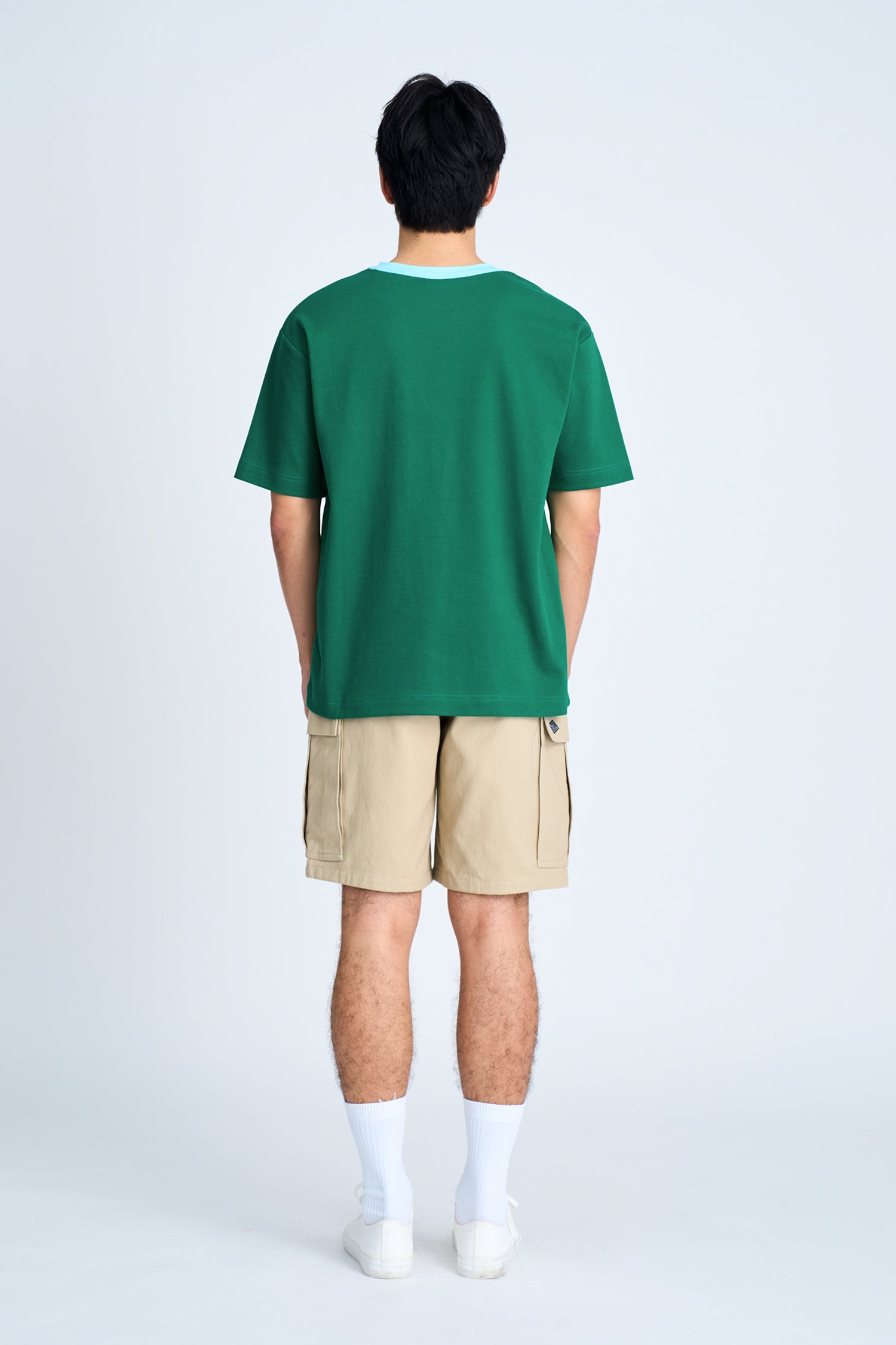 (B) Boxy Twill Jersey Contrast Collar Tee - Grass Green