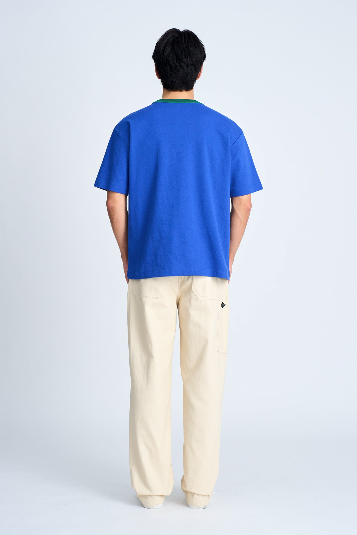 (B) Boxy Twill Jersey Contrast Collar Tee - Peacock Blue