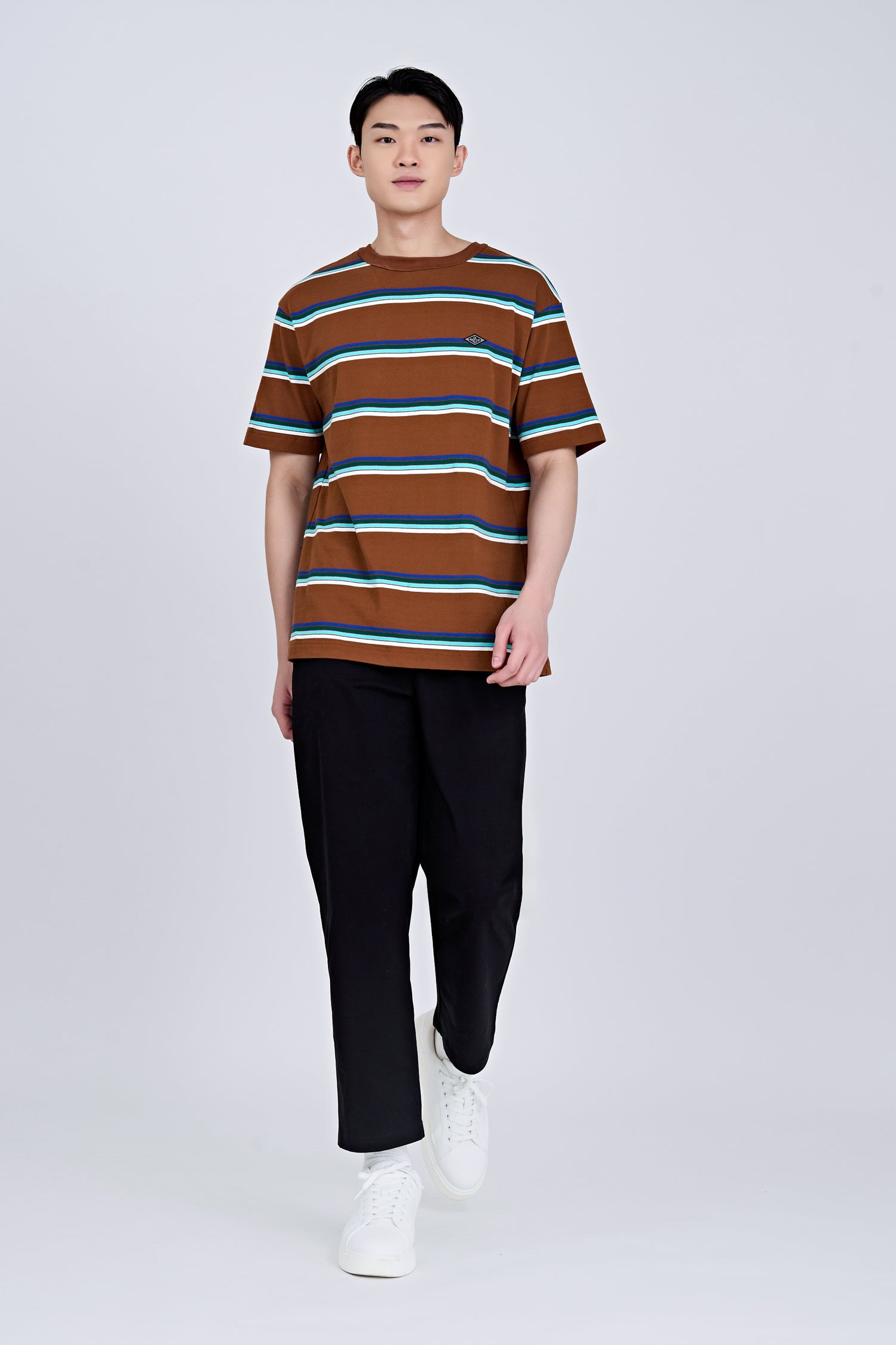 (B) Boxy-fit Multi-colour Stripes Tee - Stripes Brown