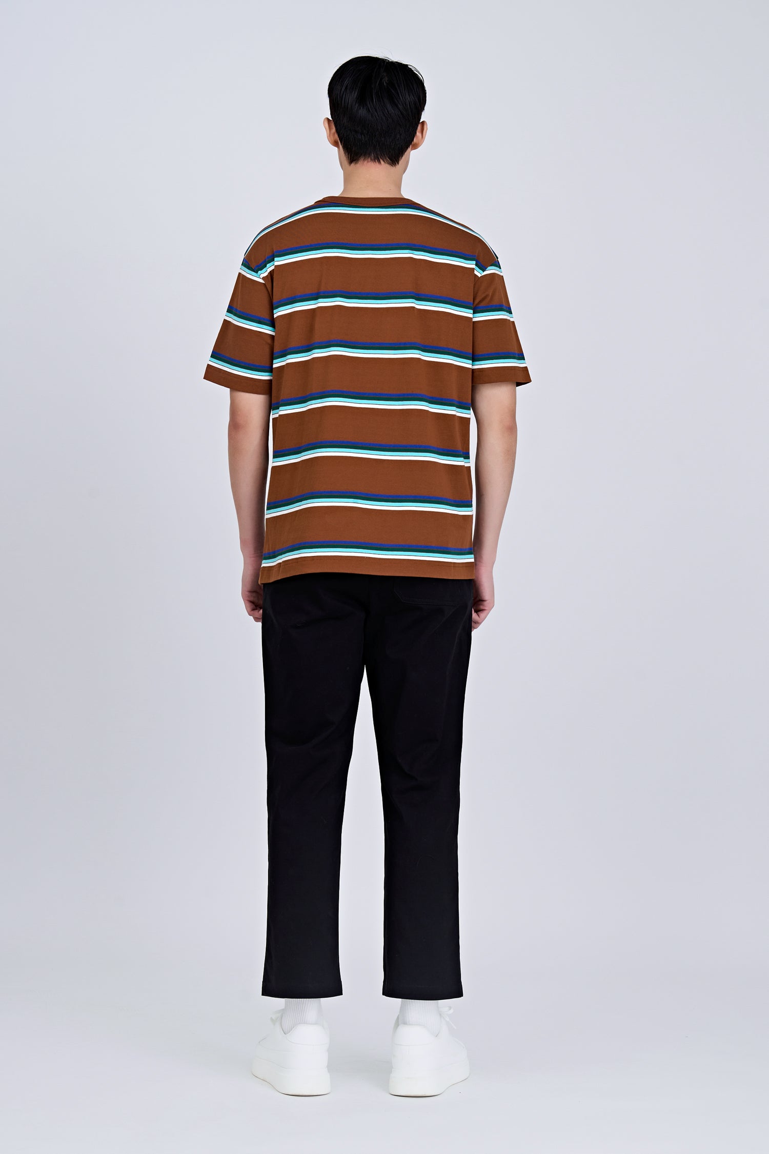 (B) Boxy-fit Multi-colour Stripes Tee - Stripes Brown