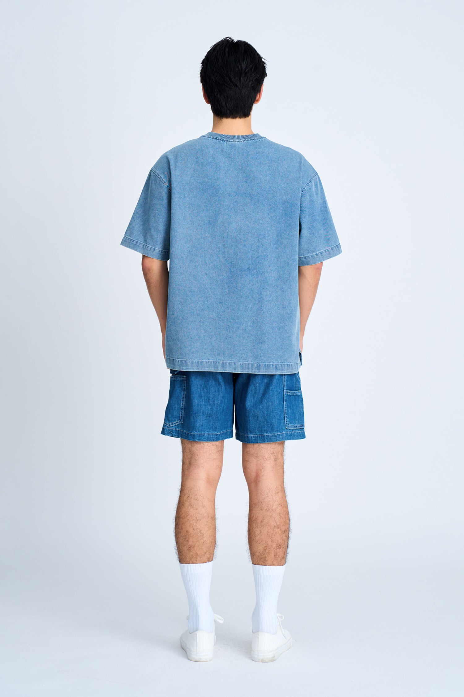 Denim Oversized Patch Pocket Tee - Denim
