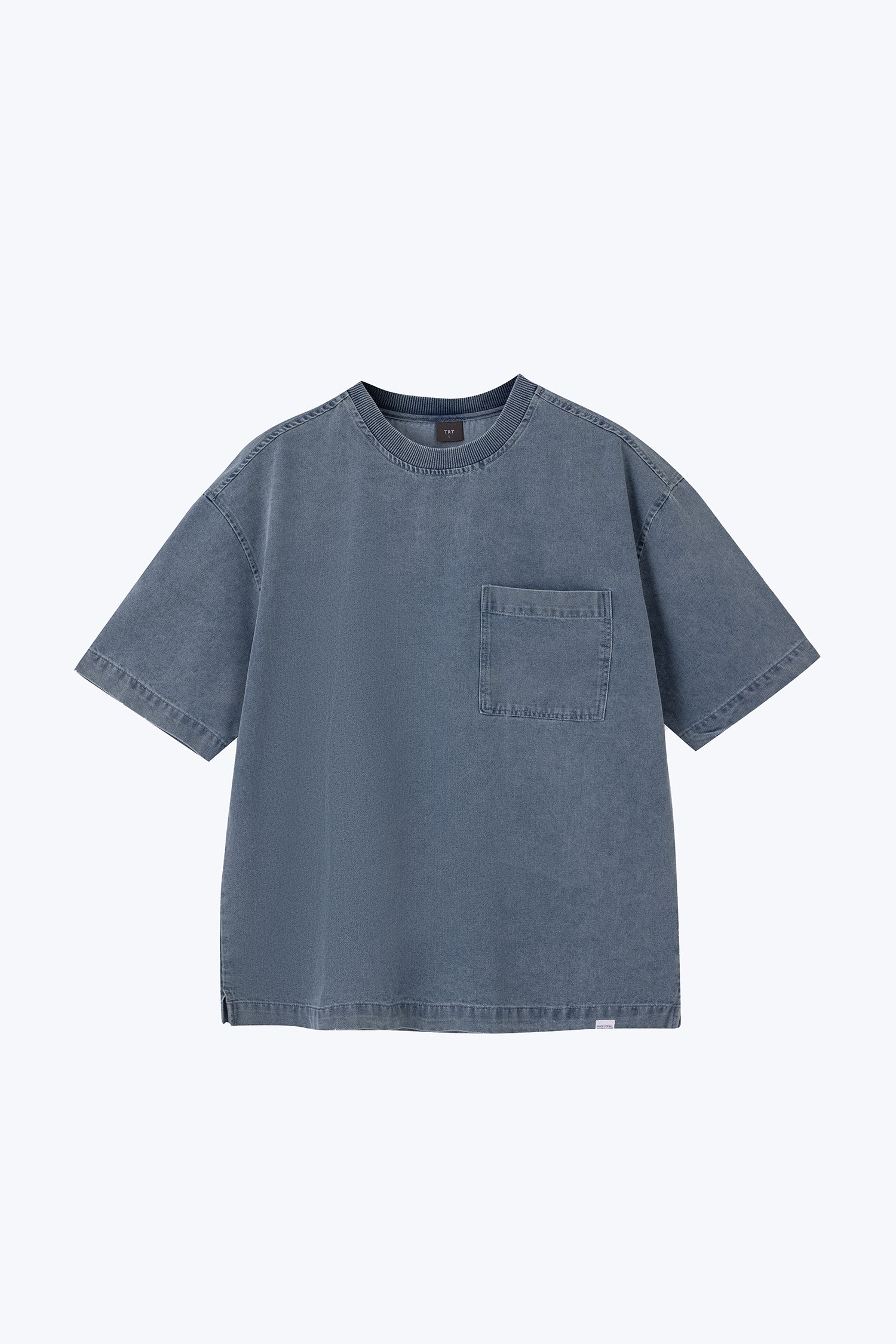 Denim Oversized Patch Pocket Tee - Denim