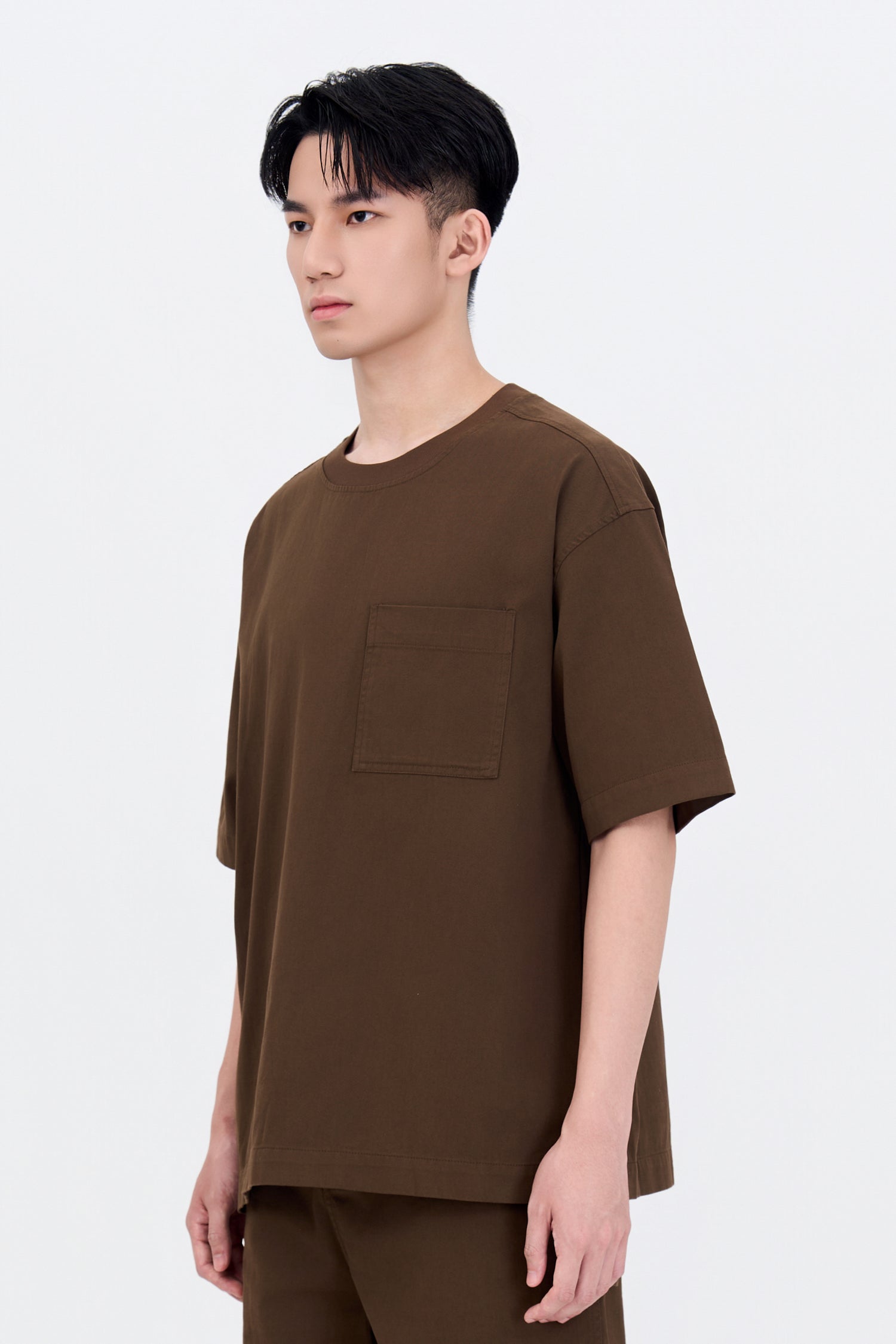 Denim Oversized Patch Pocket Tee - Cocoa