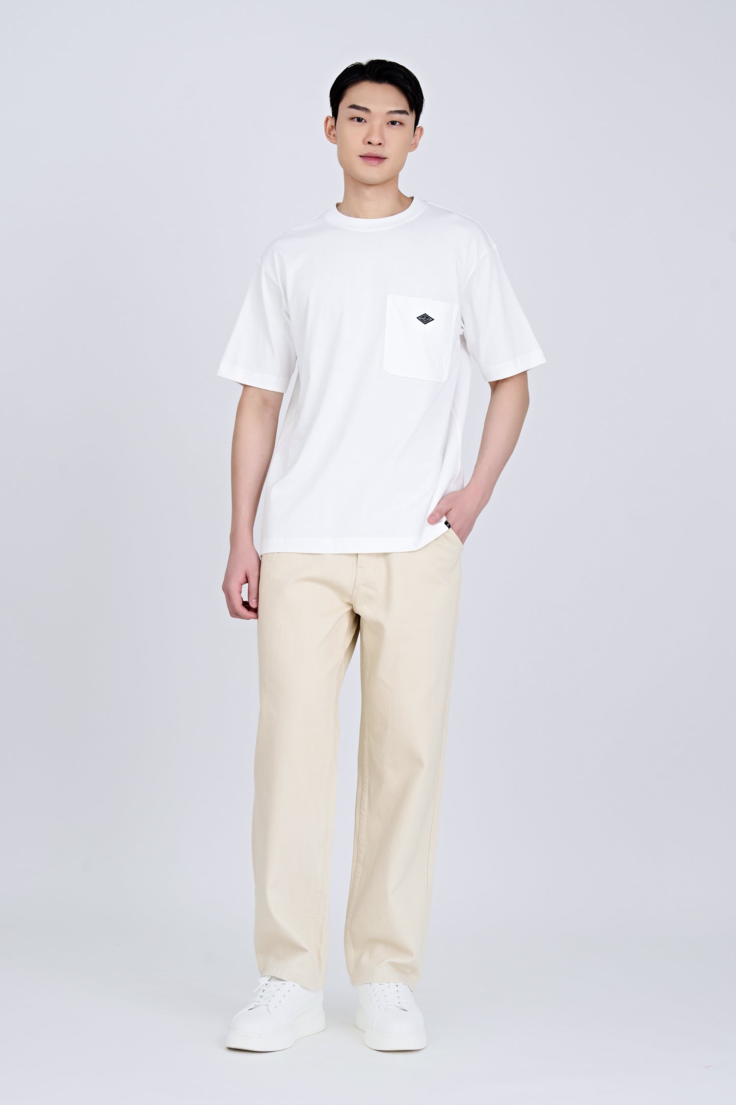Utility Contrast Pocket Stitch Tee - Cream