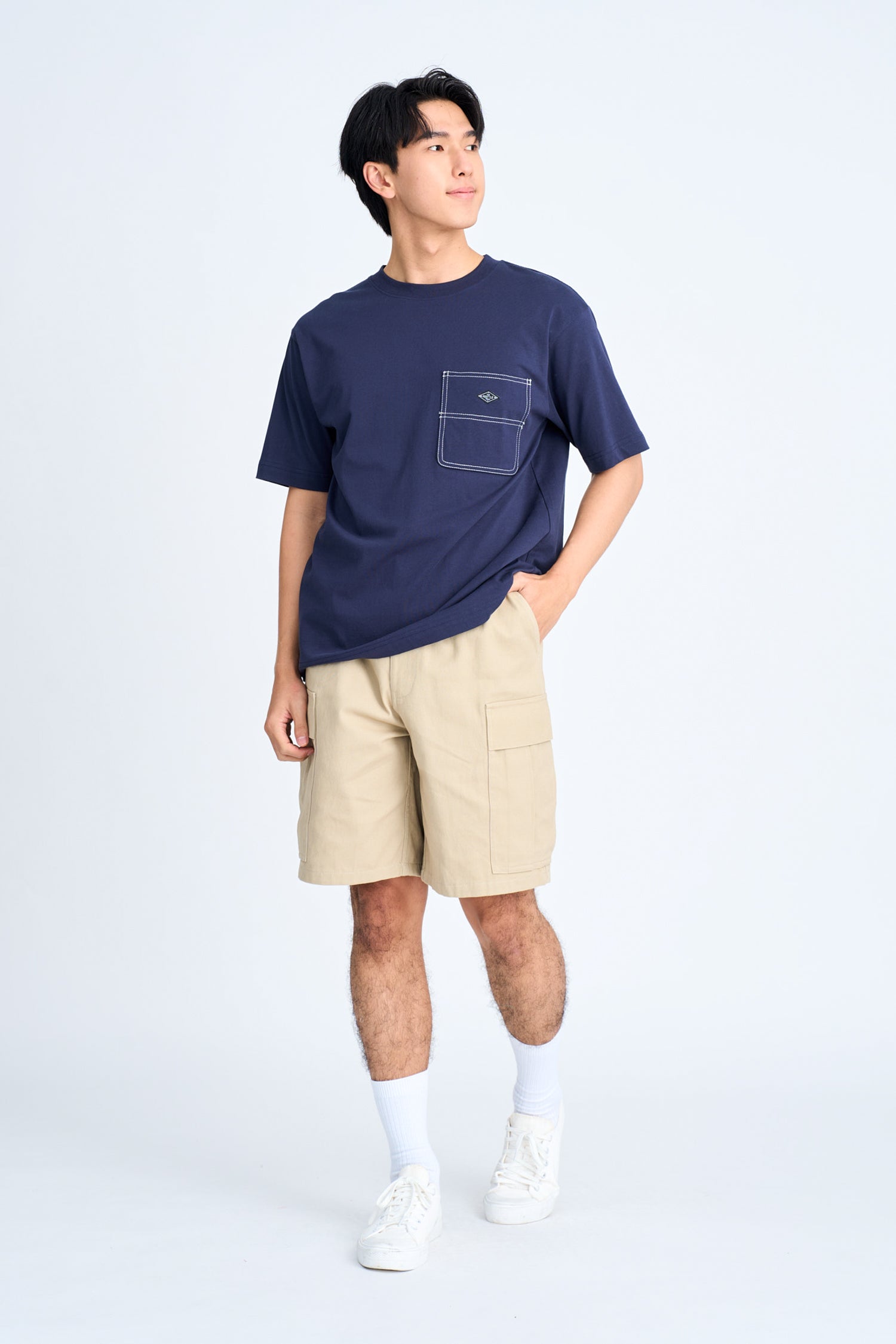Utility Contrast Pocket Stitch Tee - Navy
