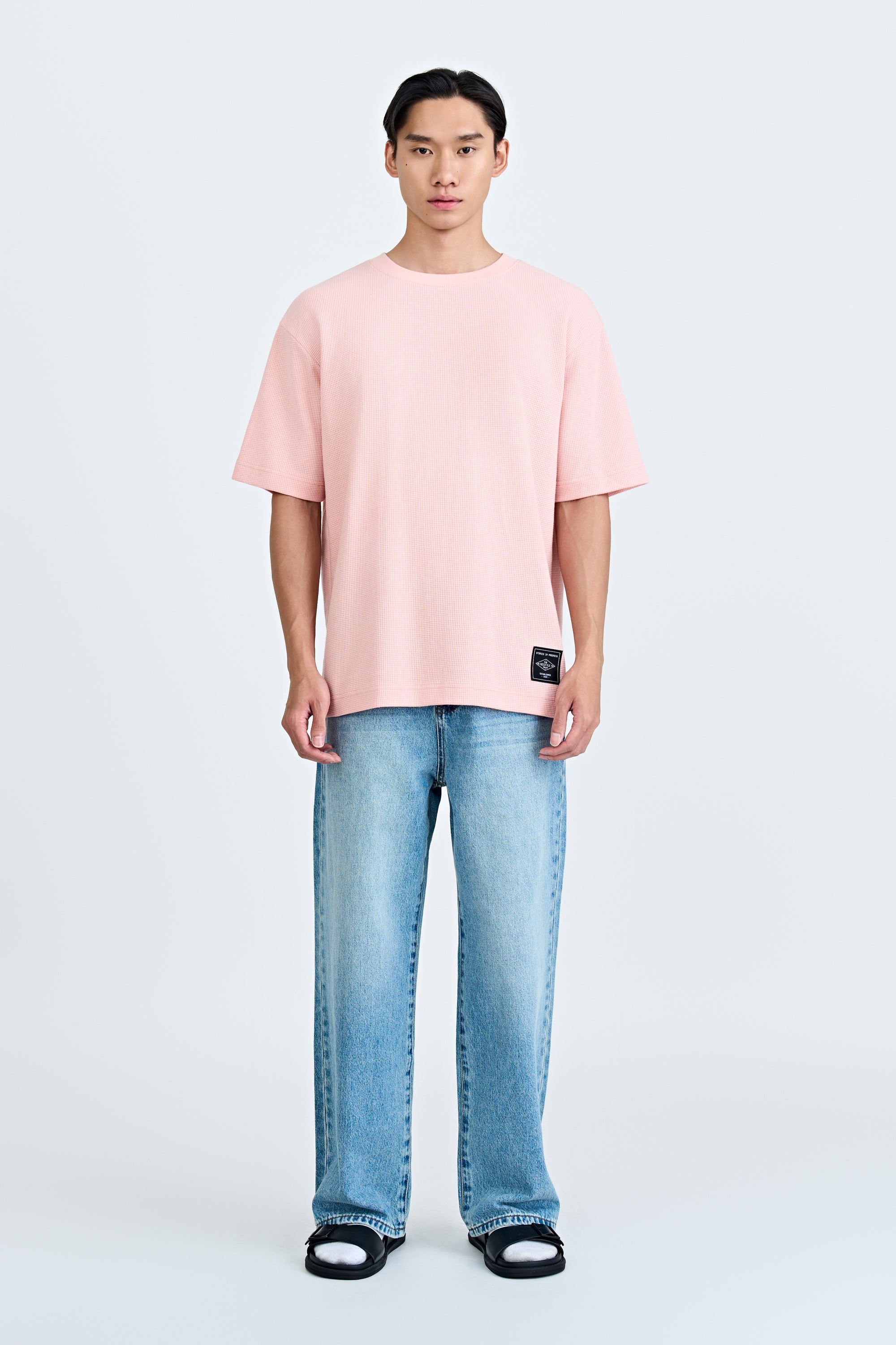 (B) Waffle Crew Neck Tee - Blush