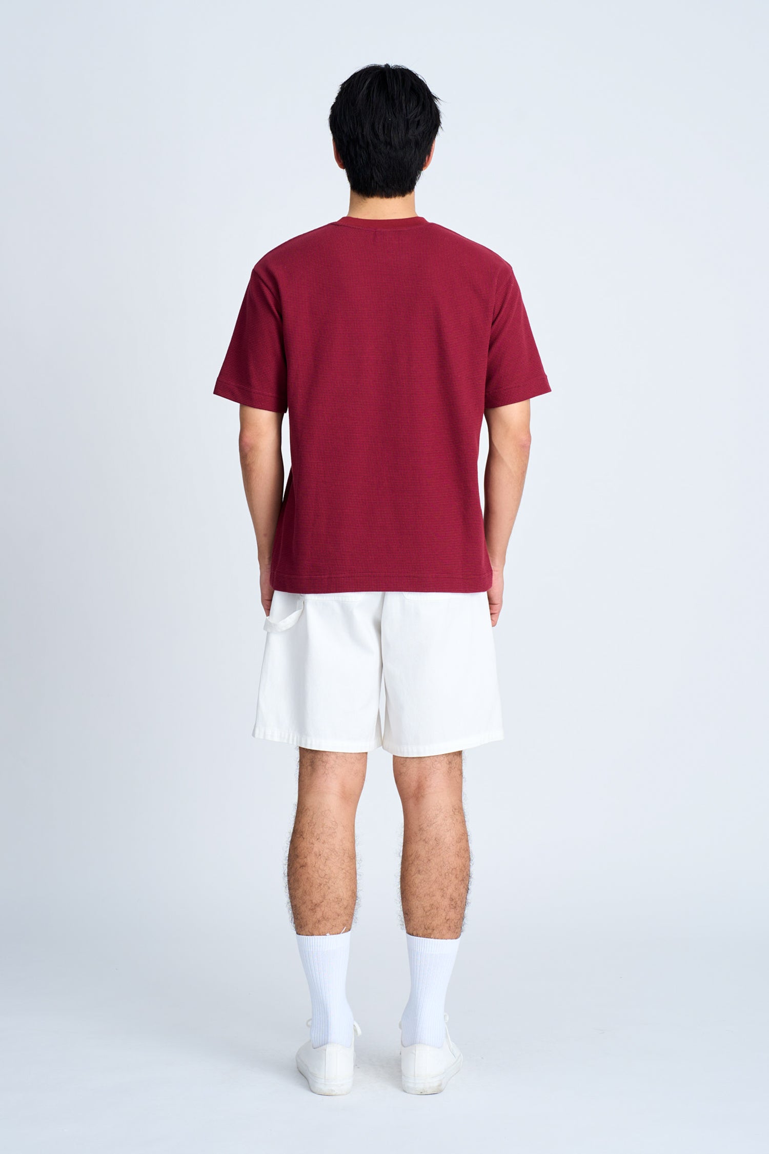 (B) Waffle Crew Neck Tee - Burgundy