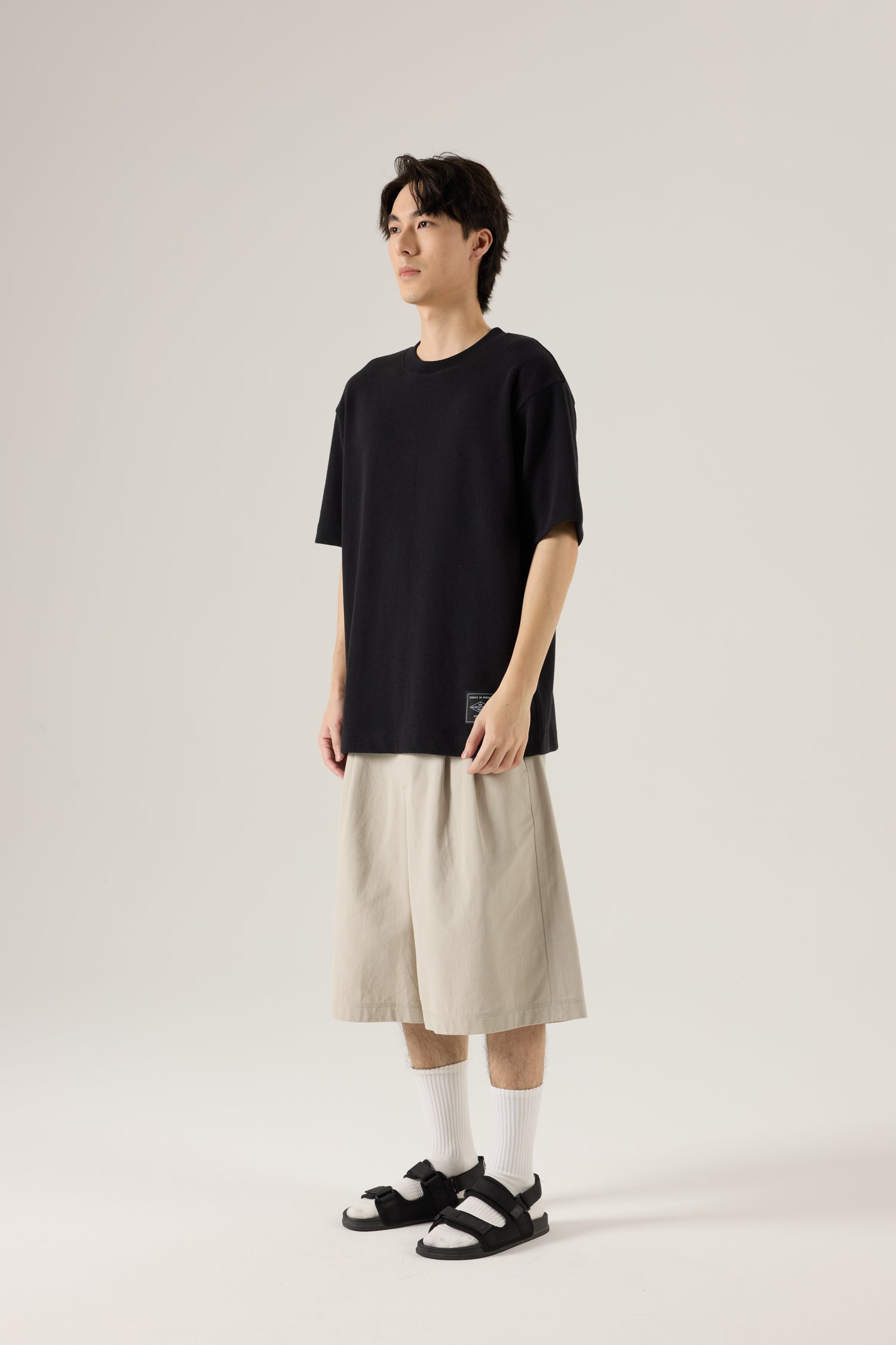 (B) Waffle Crew Neck Tee - Charcoal