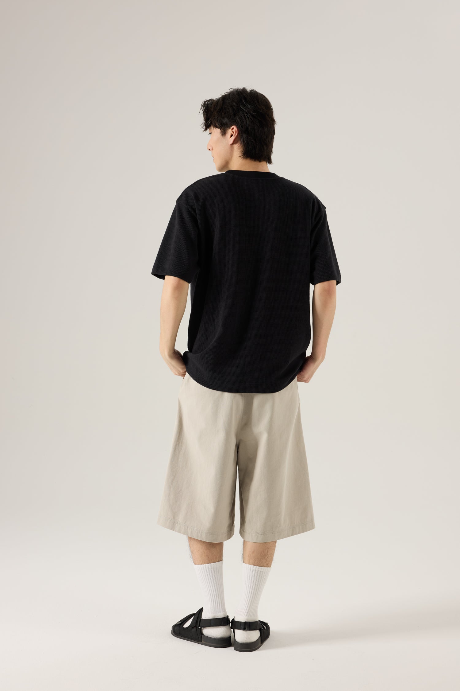 (B) Waffle Crew Neck Tee - Charcoal