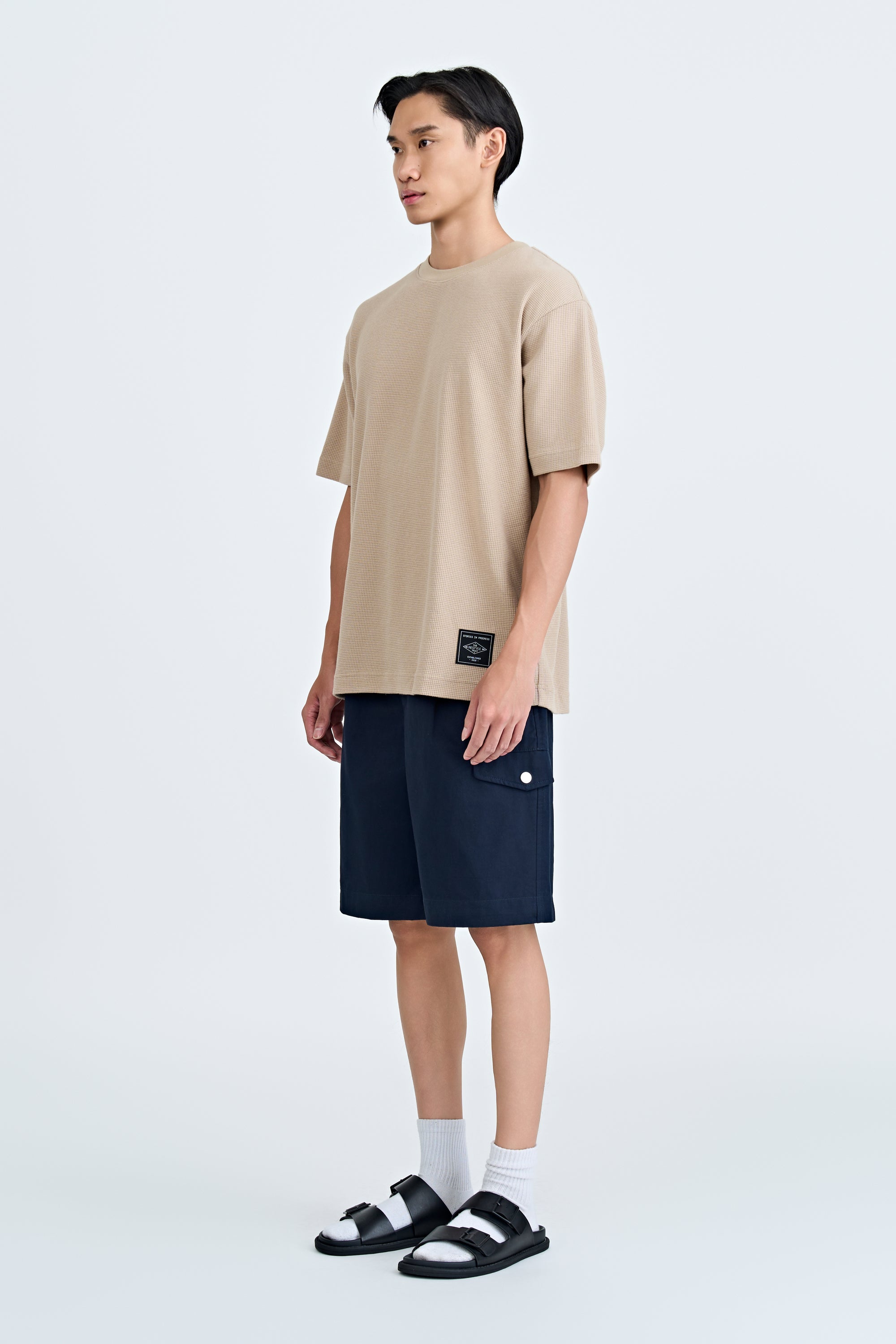 (B) Waffle Crew Neck Tee - Khaki