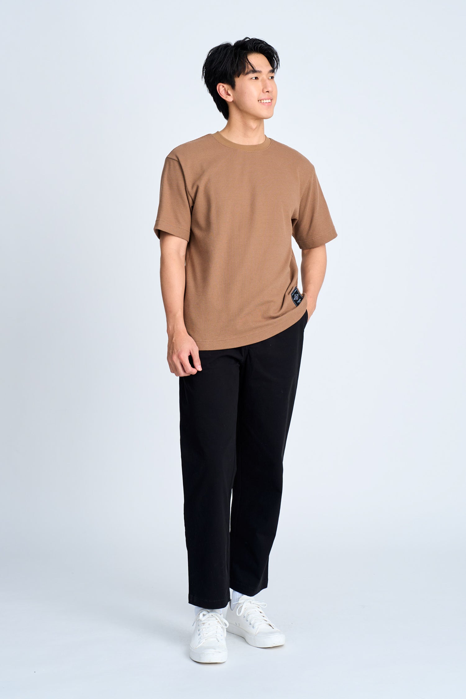 (B) Waffle Crew Neck Tee - Taupe