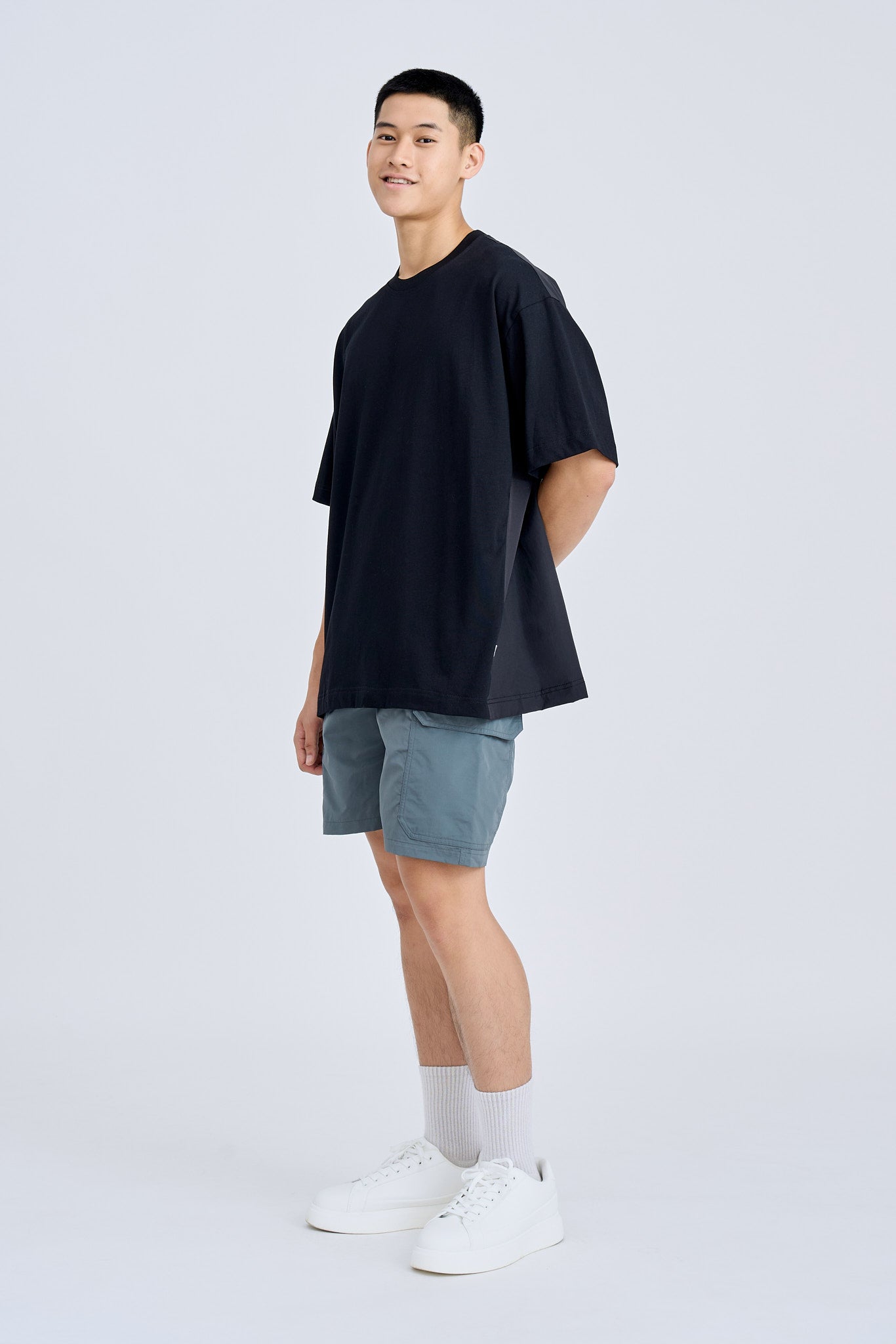 Dual Fabric Oversized Tee - Black