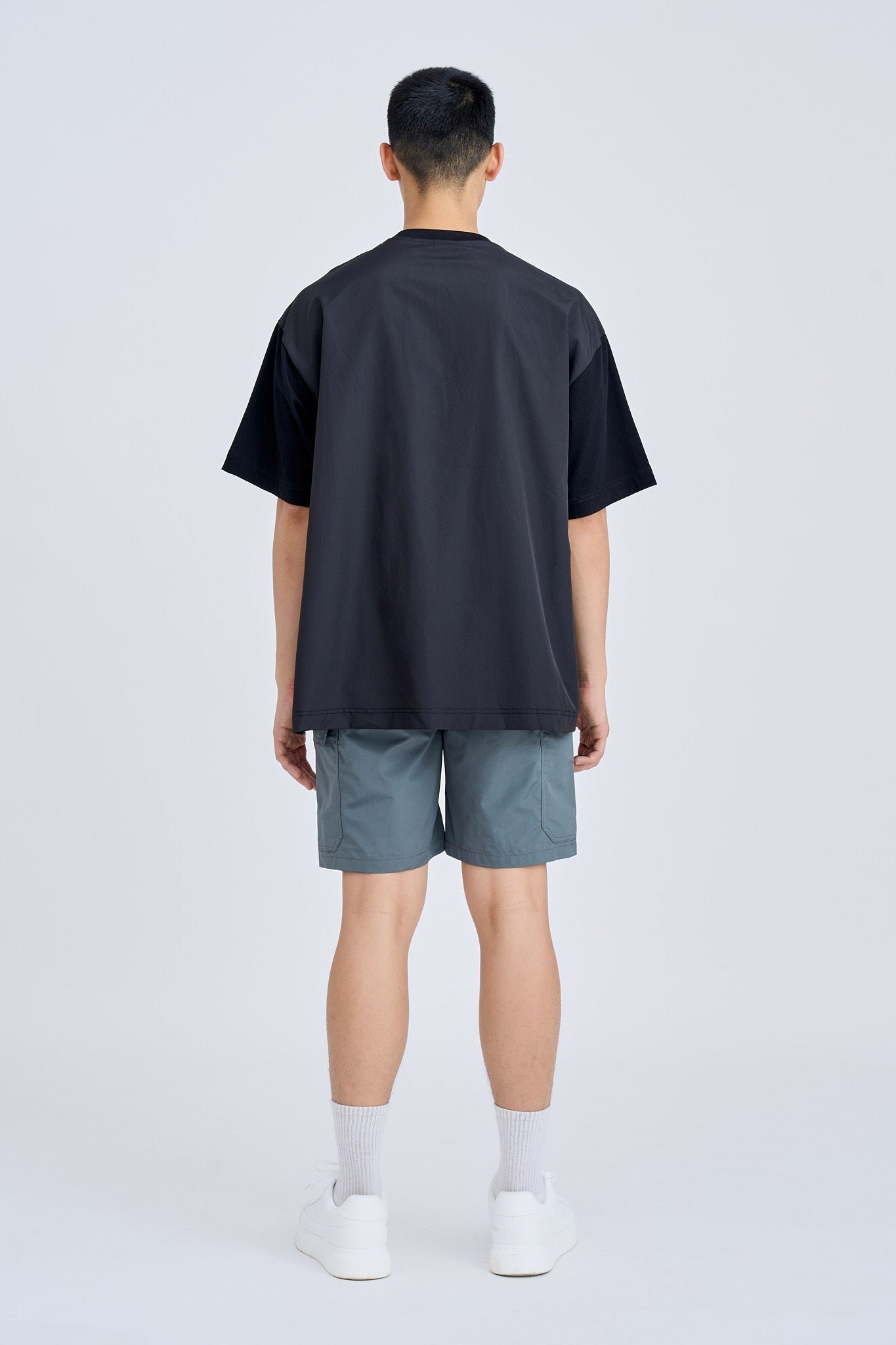 Dual Fabric Oversized Tee - Black