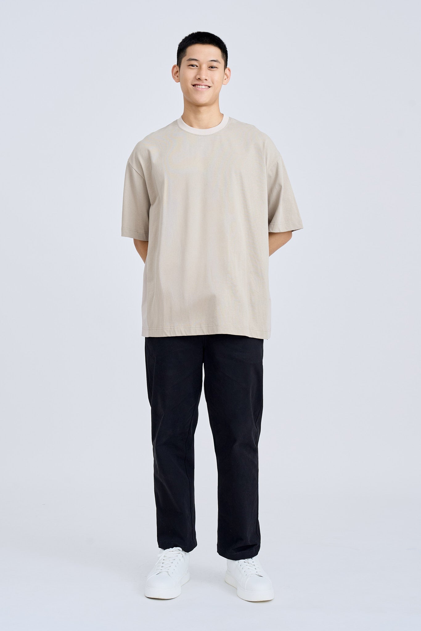 Dual Fabric Oversized Tee - Khaki