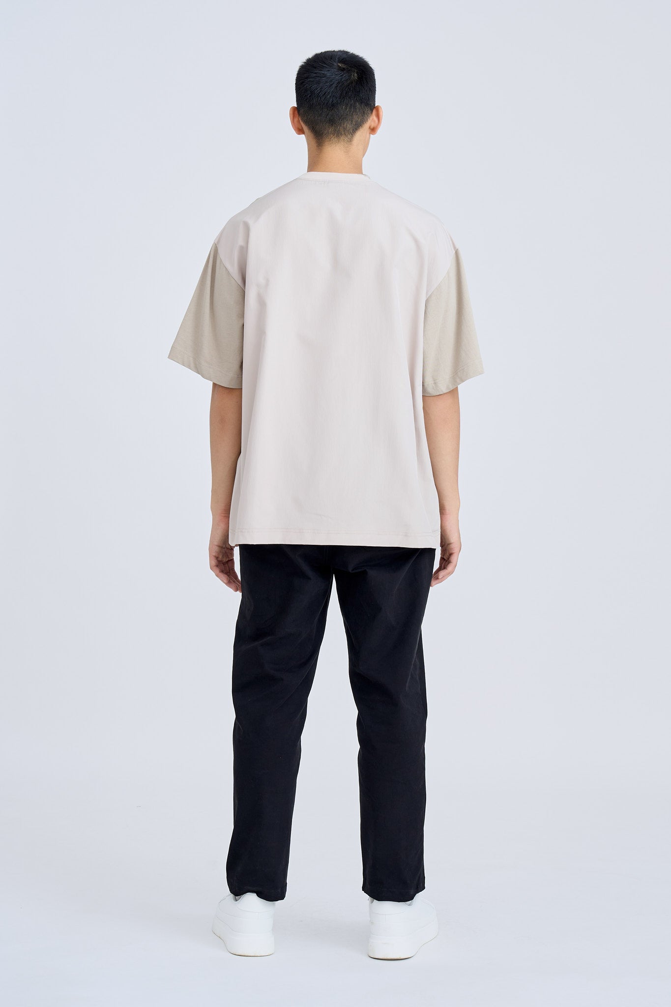 Dual Fabric Oversized Tee - Khaki