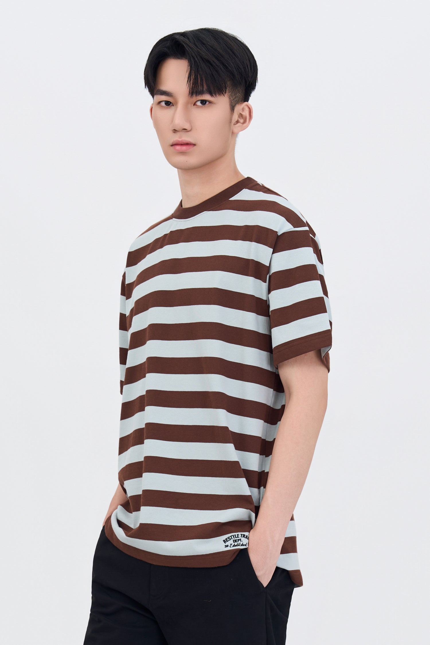 (C) Broad Stripes Tee - Brown