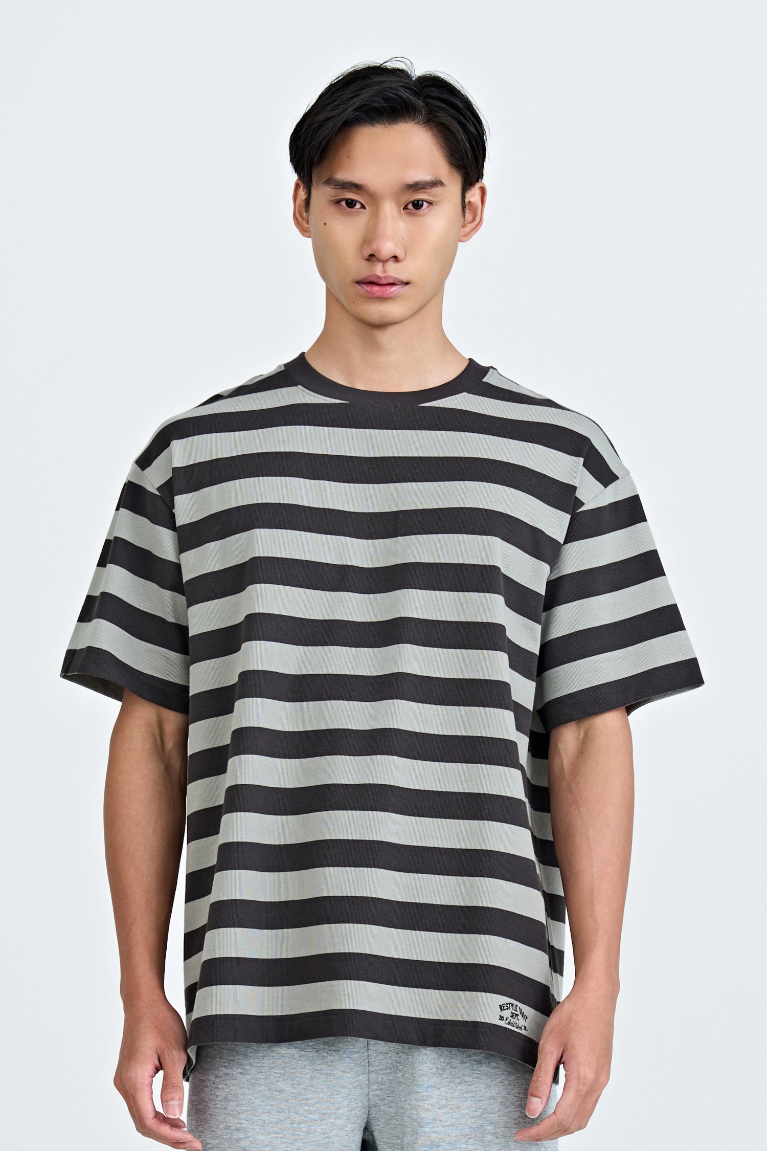 (C) Broad Stripes Tee - Grey – The Restyle Trait Malaysia
