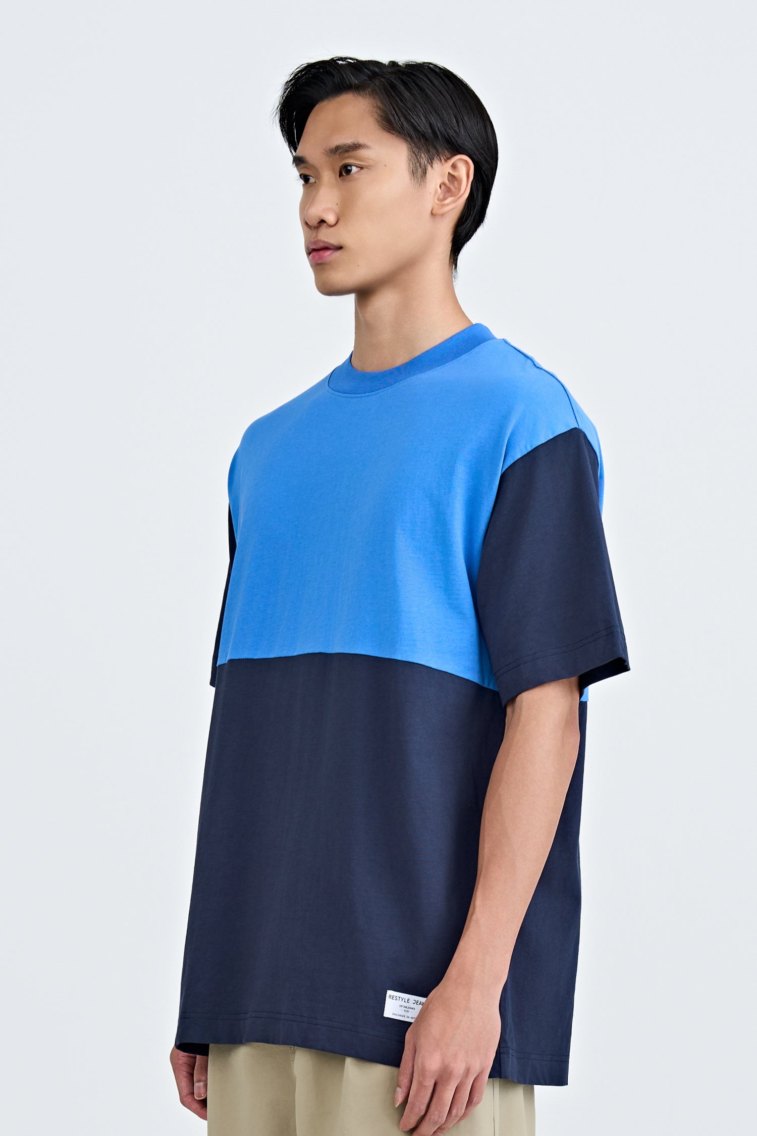 (C) Colour Block Tee - Steel Blue