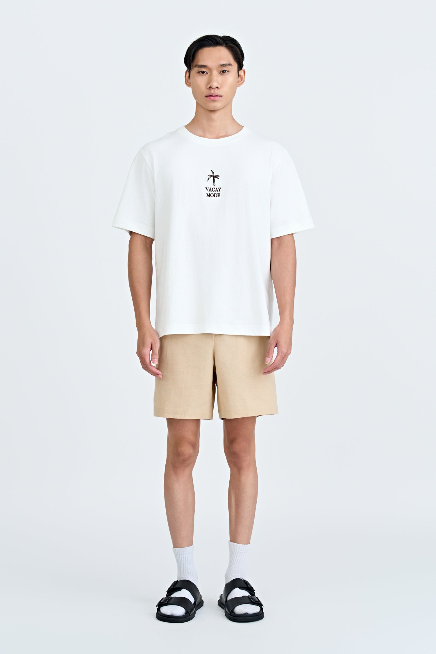 (A) Jersey "Vacay Mode" Embroidery Tee - Cream