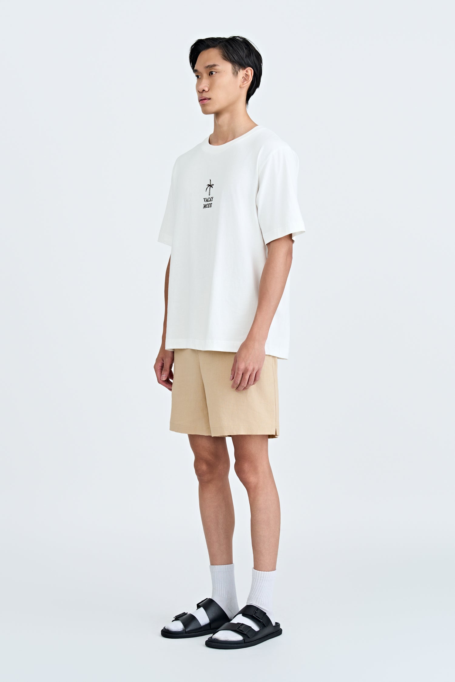 (A) Jersey "Vacay Mode" Embroidery Tee - Cream