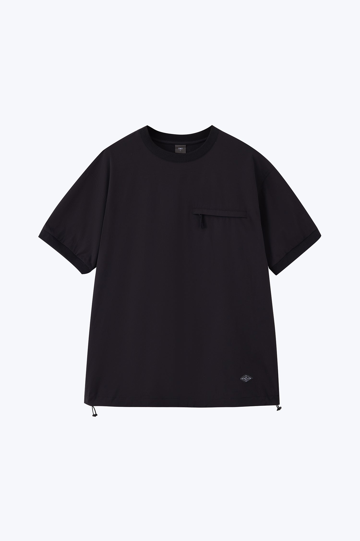 Nylon Drawstring Hem Welt Pocket Tee - Black
