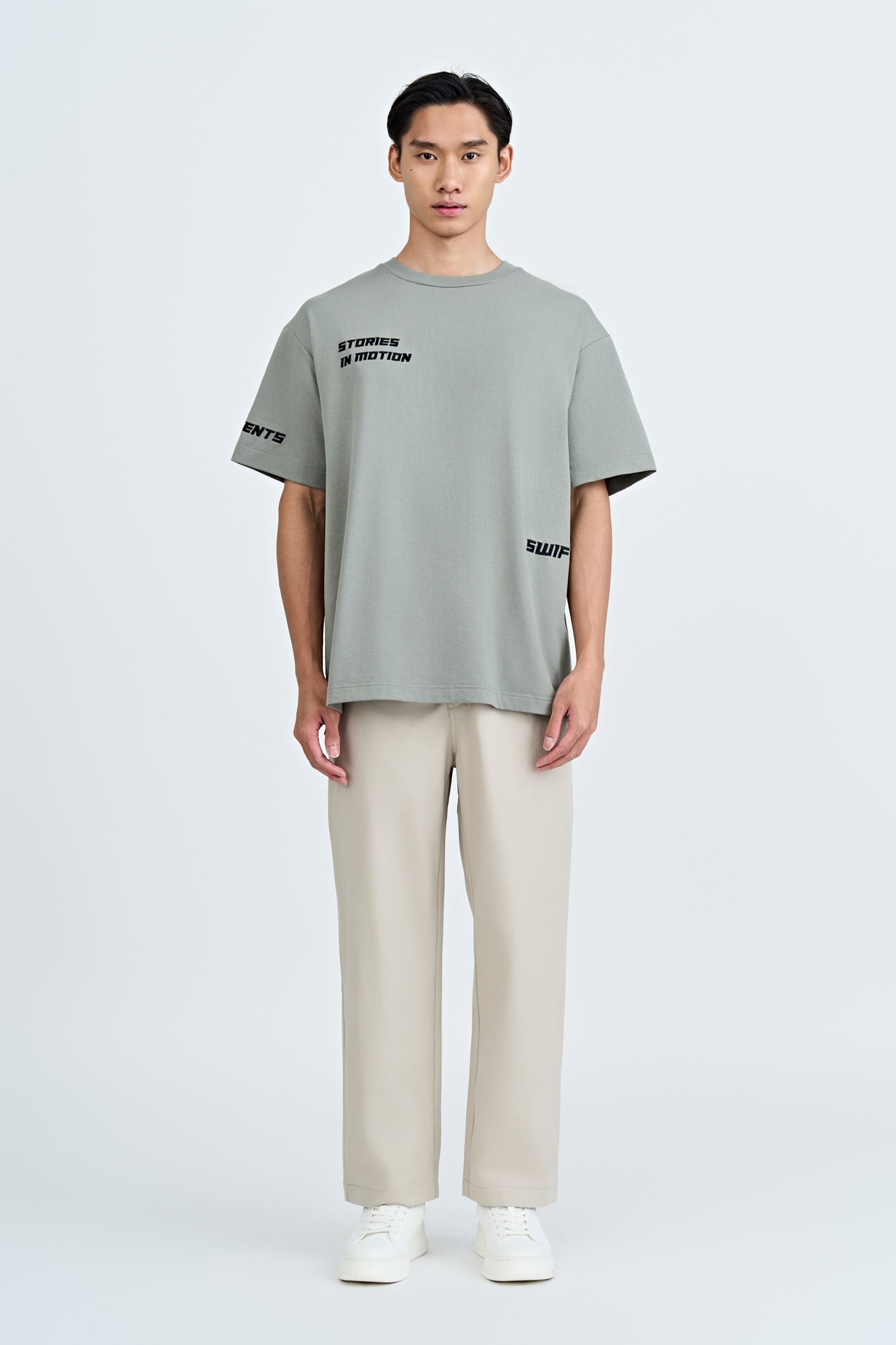 "Stories In Motion" Embroidery Tee - Dark Grey