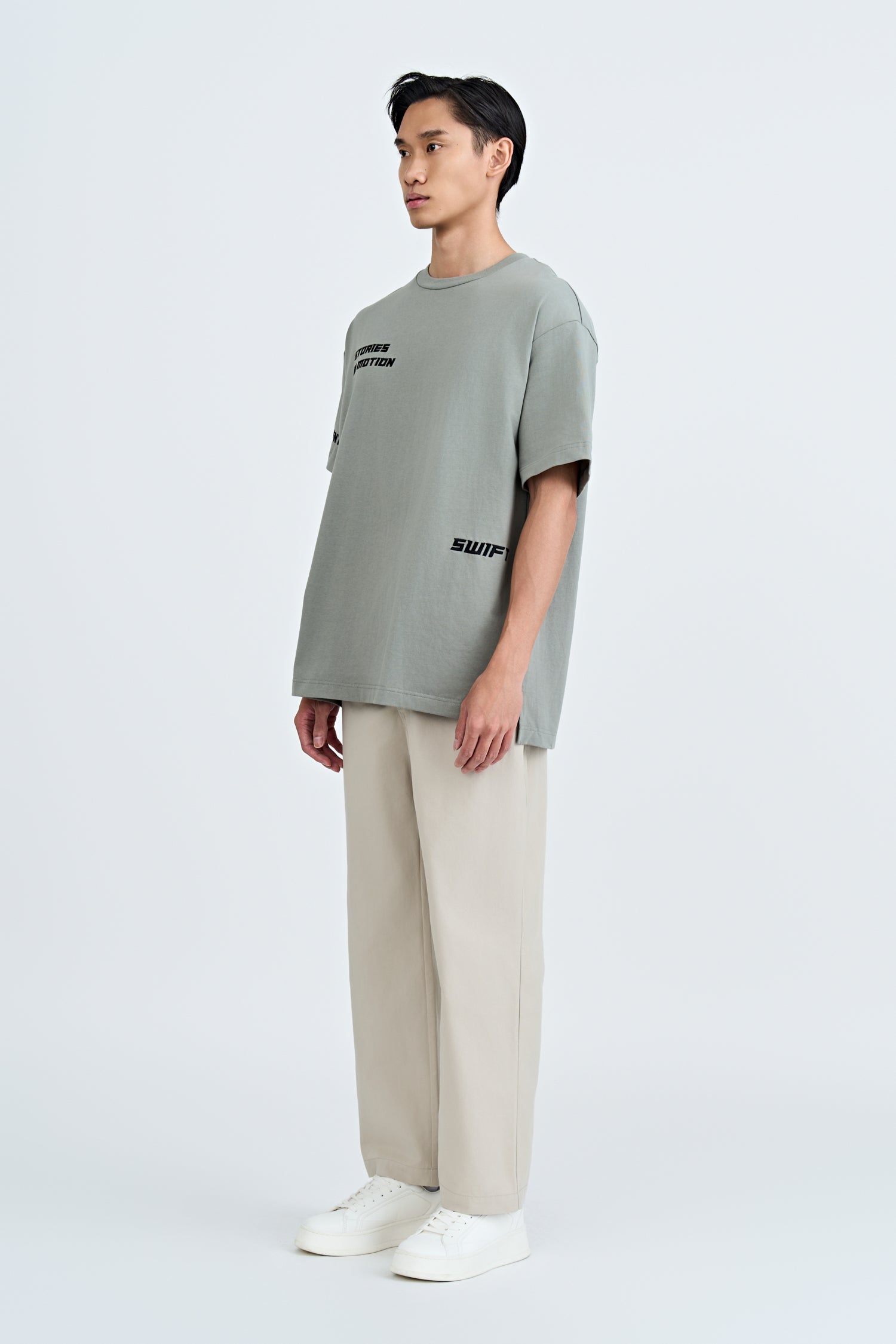 "Stories In Motion" Embroidery Tee - Dark Grey
