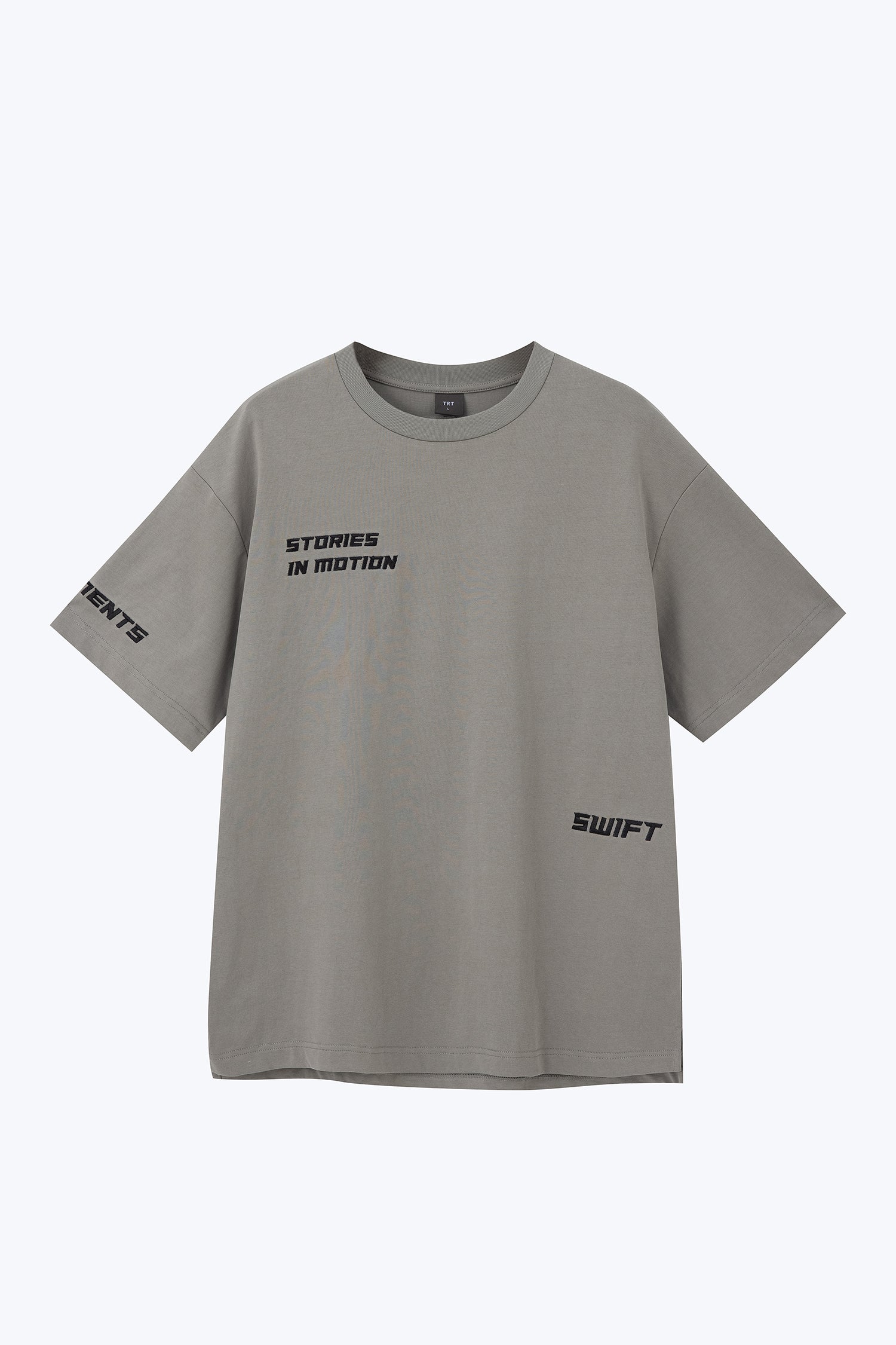 "Stories In Motion" Embroidery Tee - Dark Grey