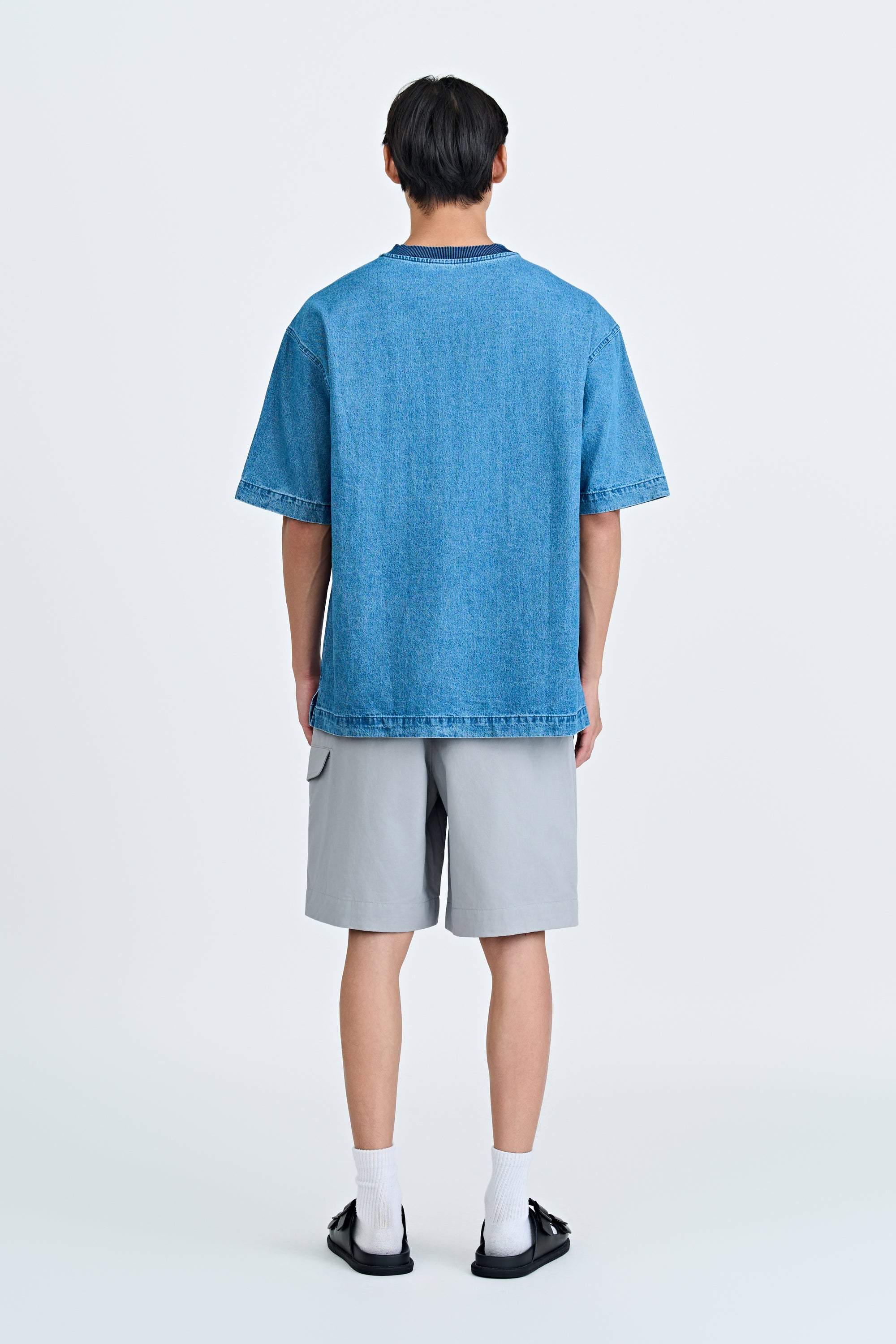 Ribbed Pocket Denim Tee - Mid Tone Denim
