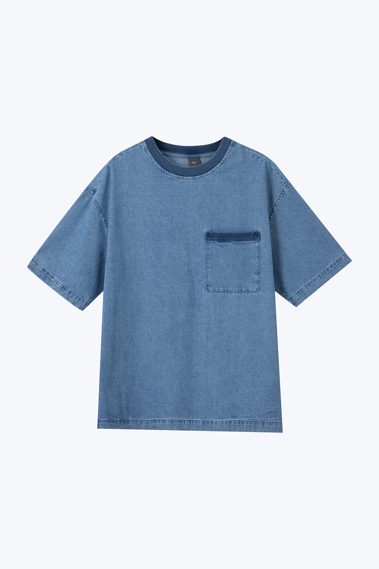Ribbed Pocket Denim Tee - Mid Tone Denim