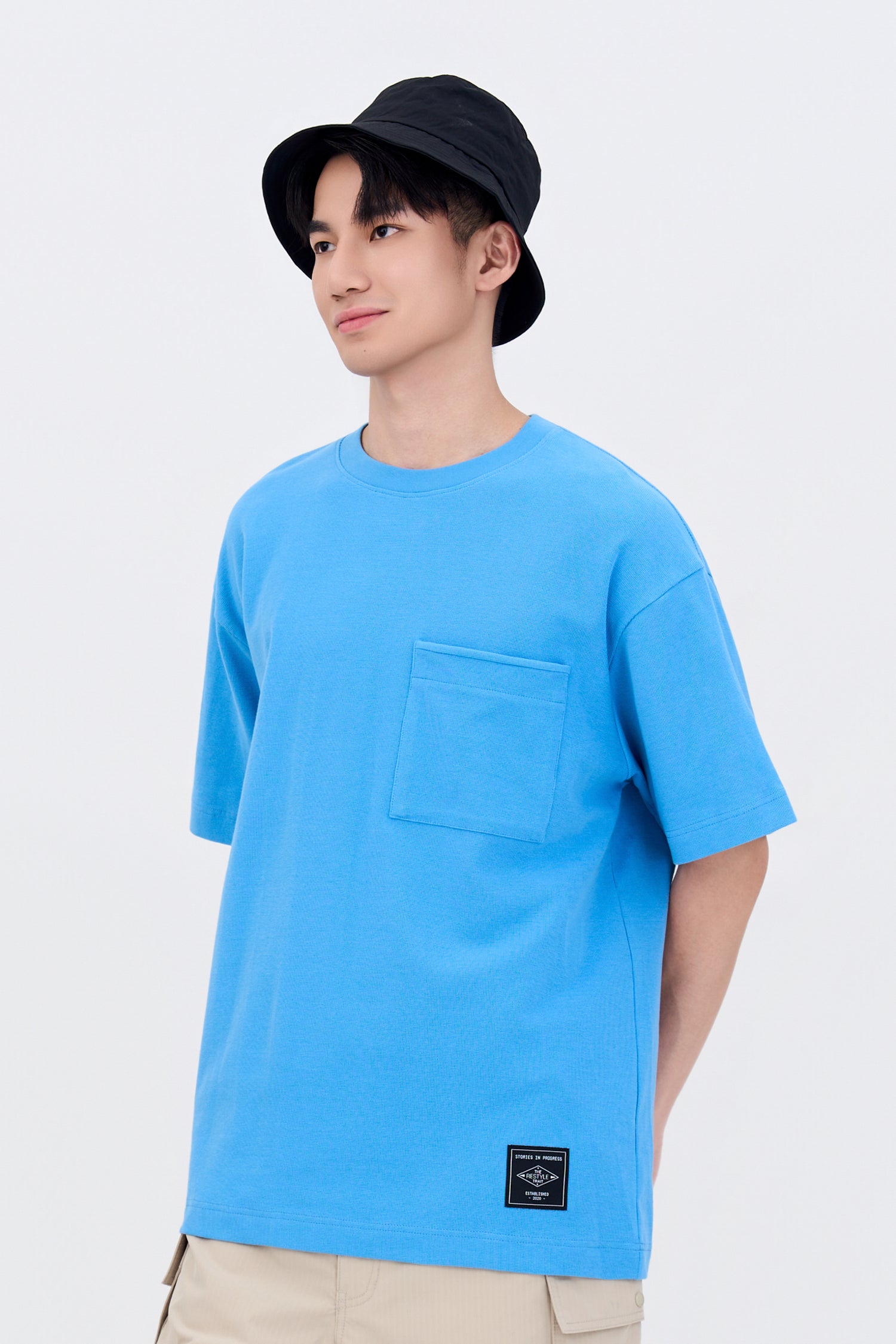 (C) Oversized Waffle Jersey Tee - Dusty Blue