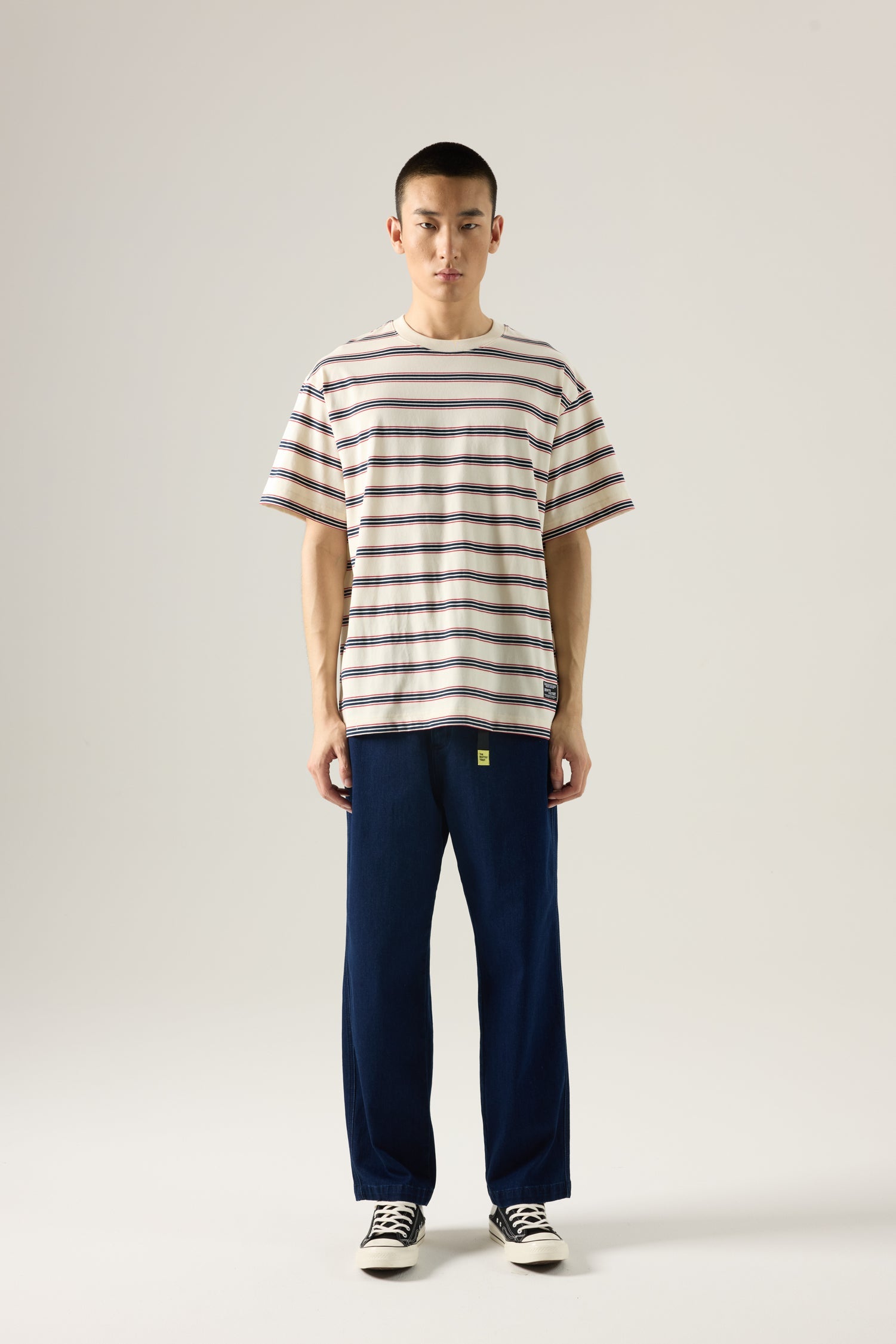 Oversized Collegiate Striped Tee - Cream Stripes