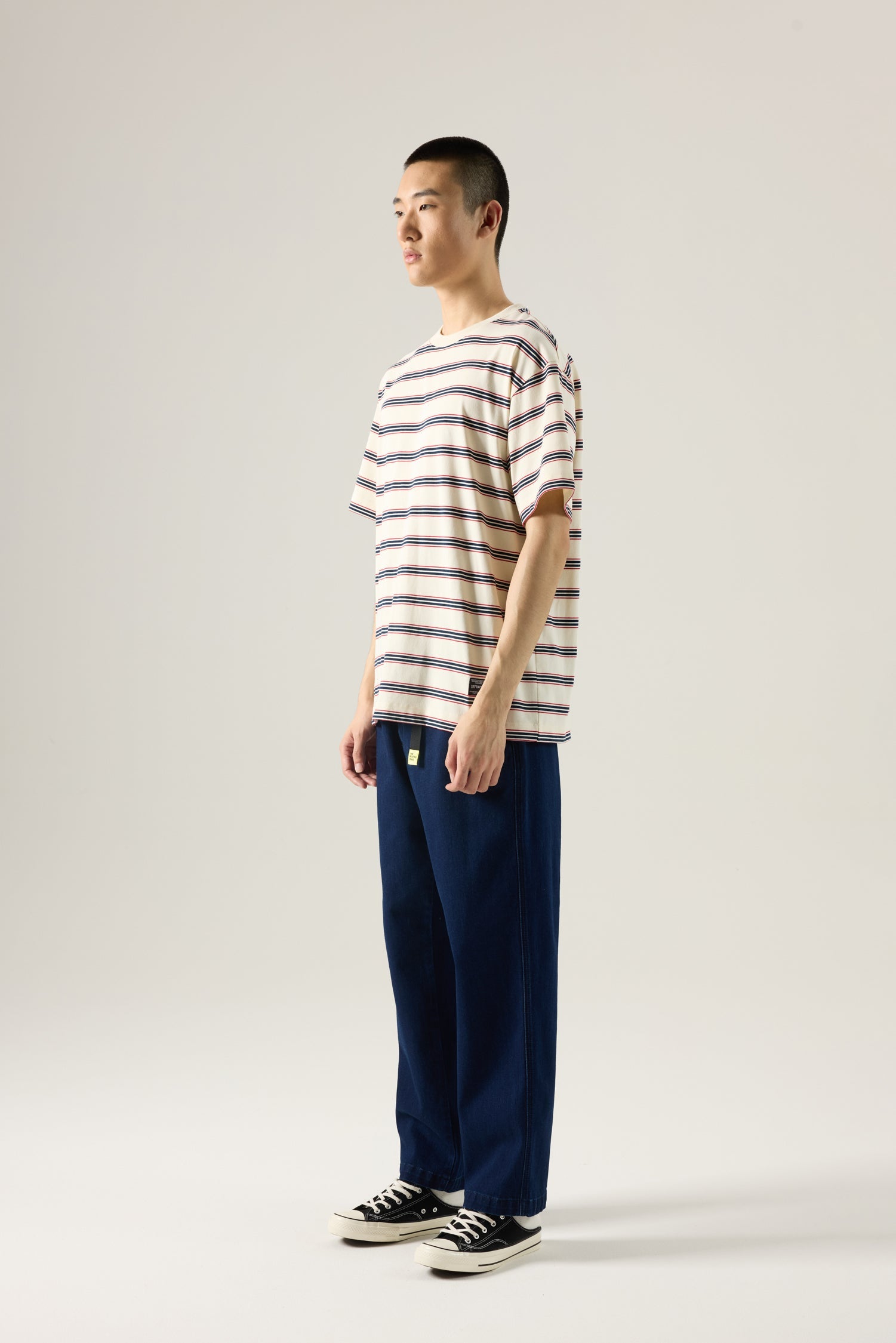 Oversized Collegiate Striped Tee - Cream Stripes