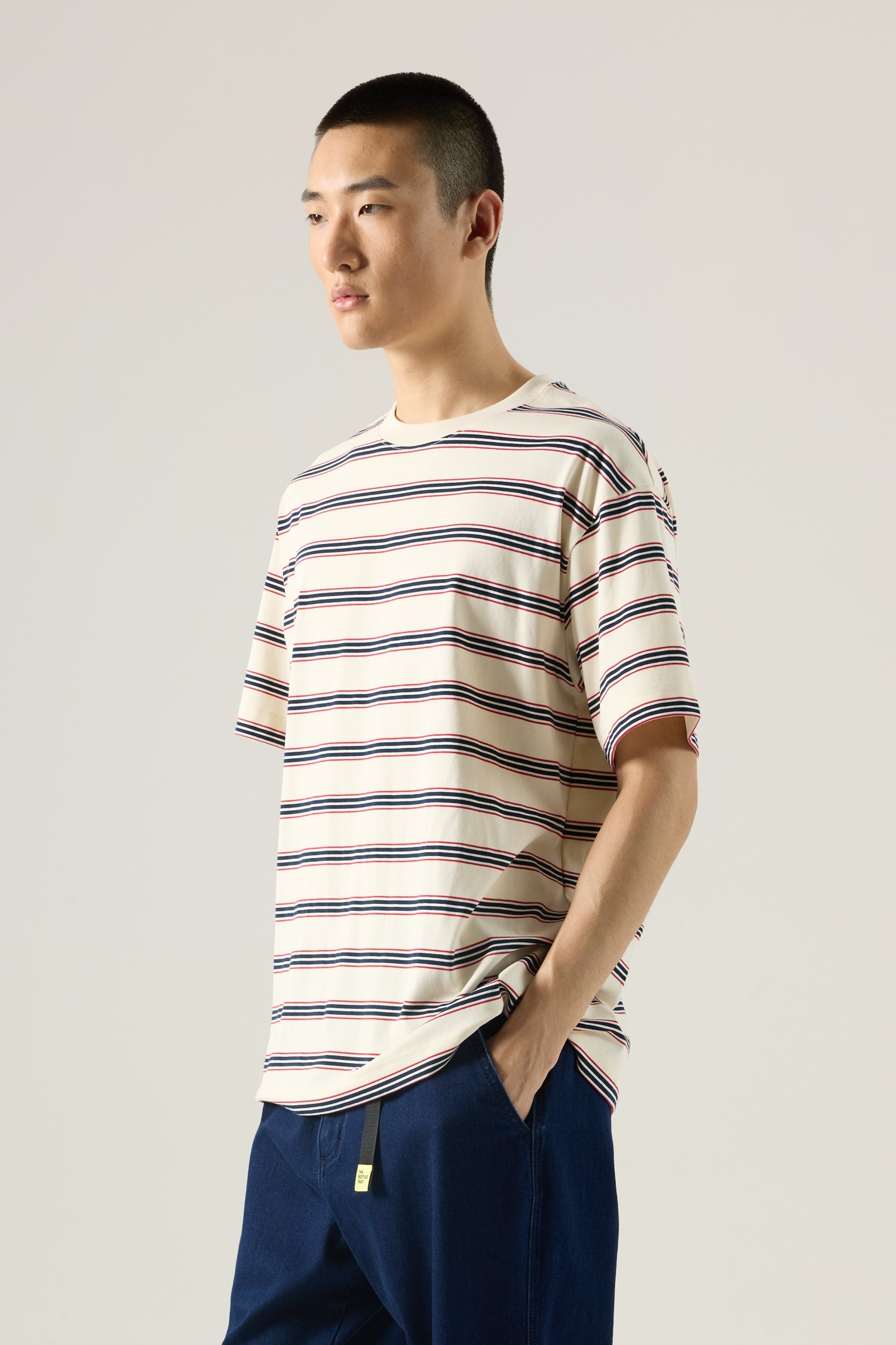 Oversized Collegiate Striped Tee - Cream Stripes