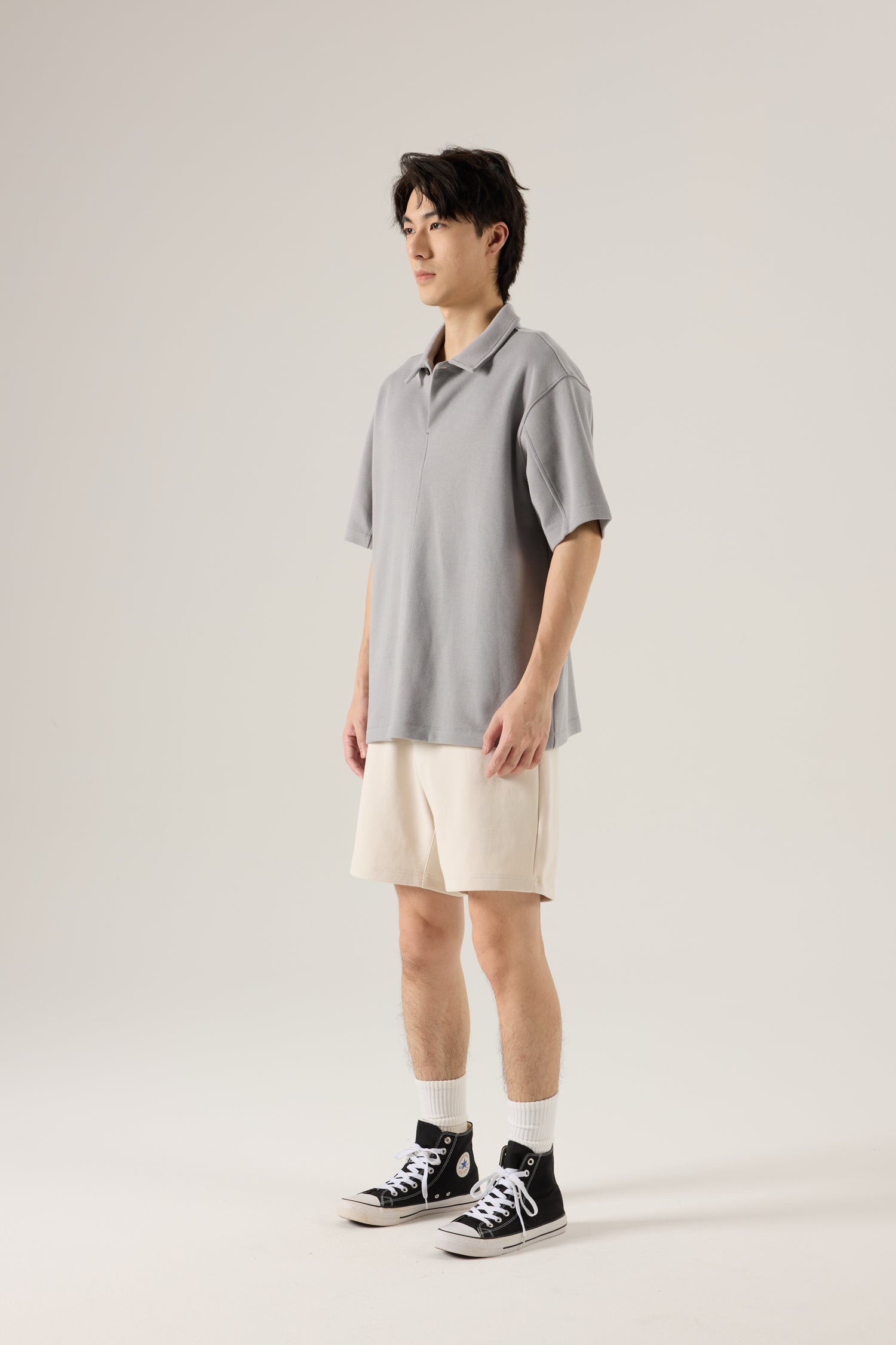 Relaxed Cotton/Poly Polo - Light Grey
