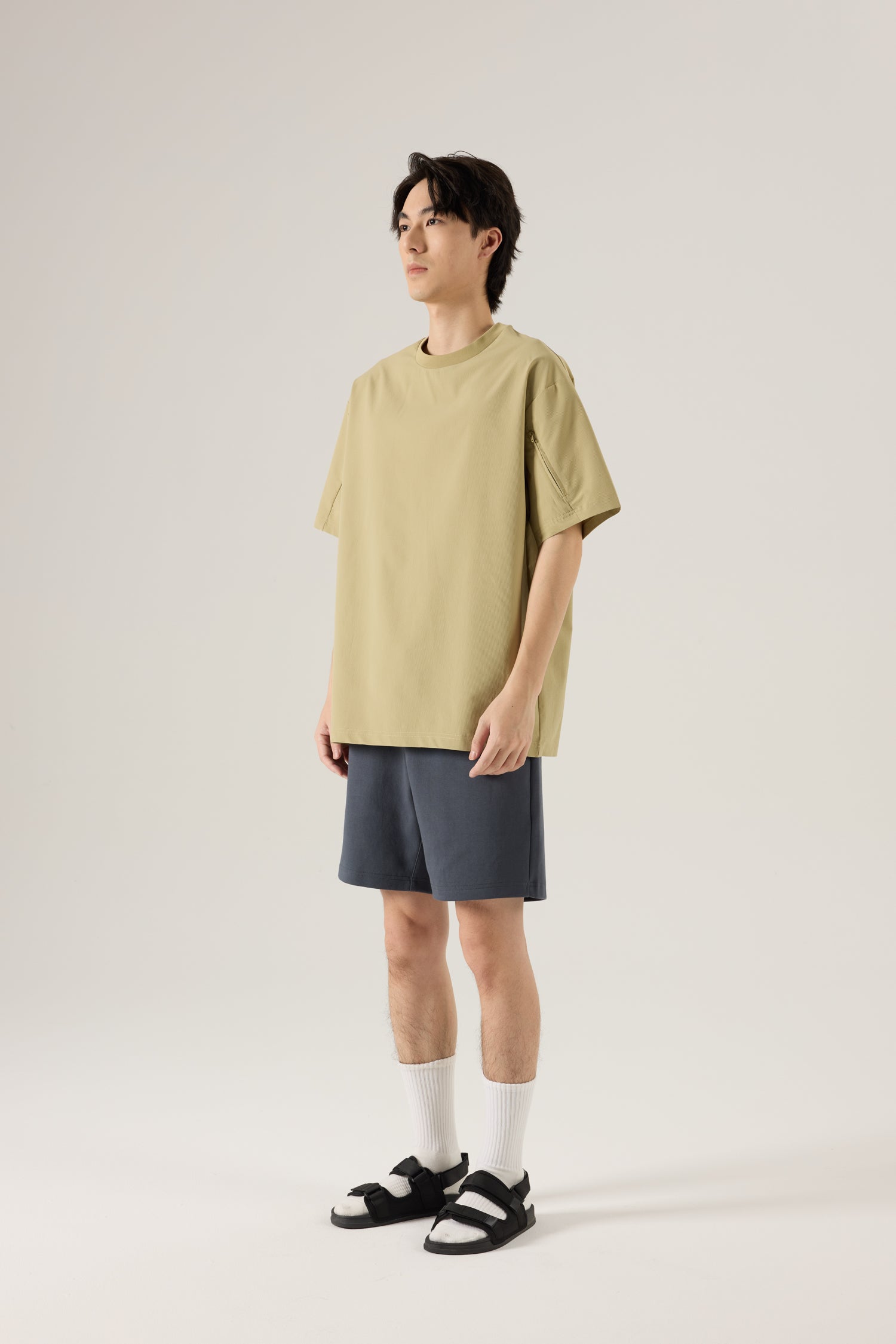 Oversized Tee with Sleeve Zip Pocket - Dark Lime
