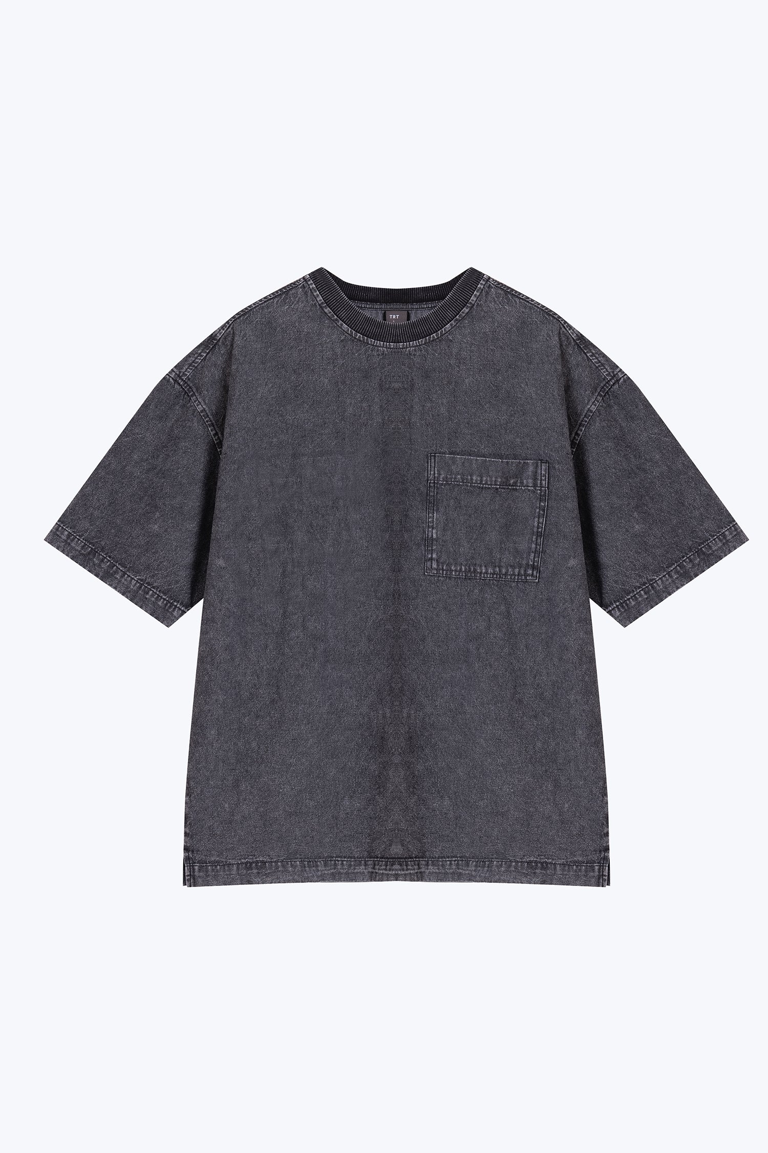 Denim Oversized Patch Pocket Tee - Black