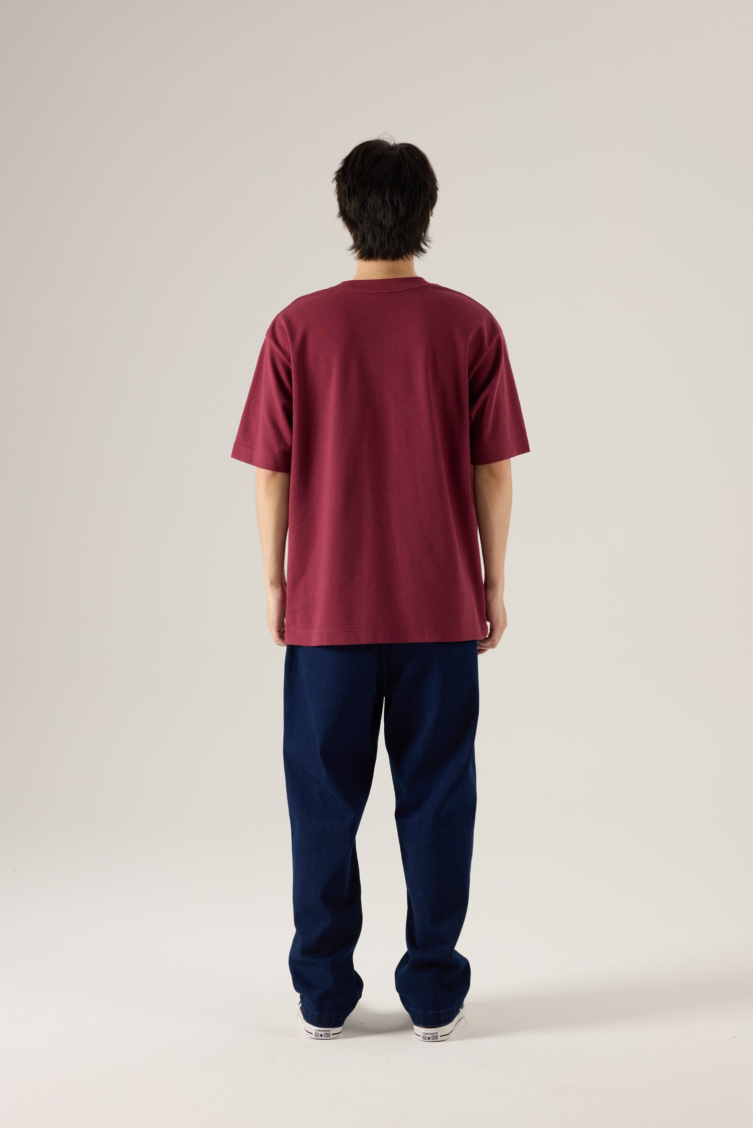 (B) Twill Jersey Denim Pocket Tee - Burgundy