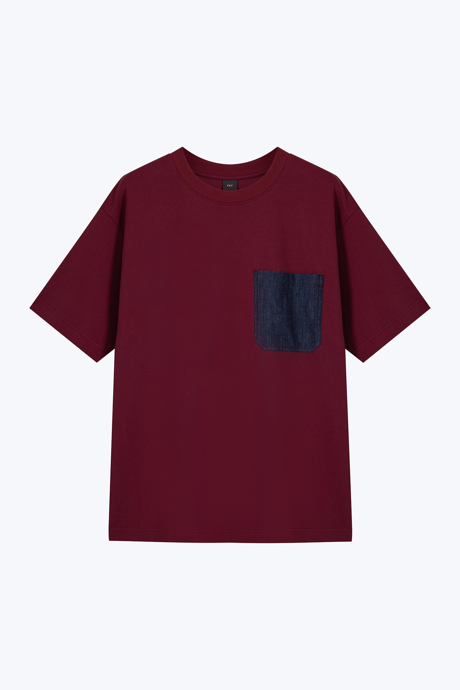 (B) Twill Jersey Denim Pocket Tee - Burgundy