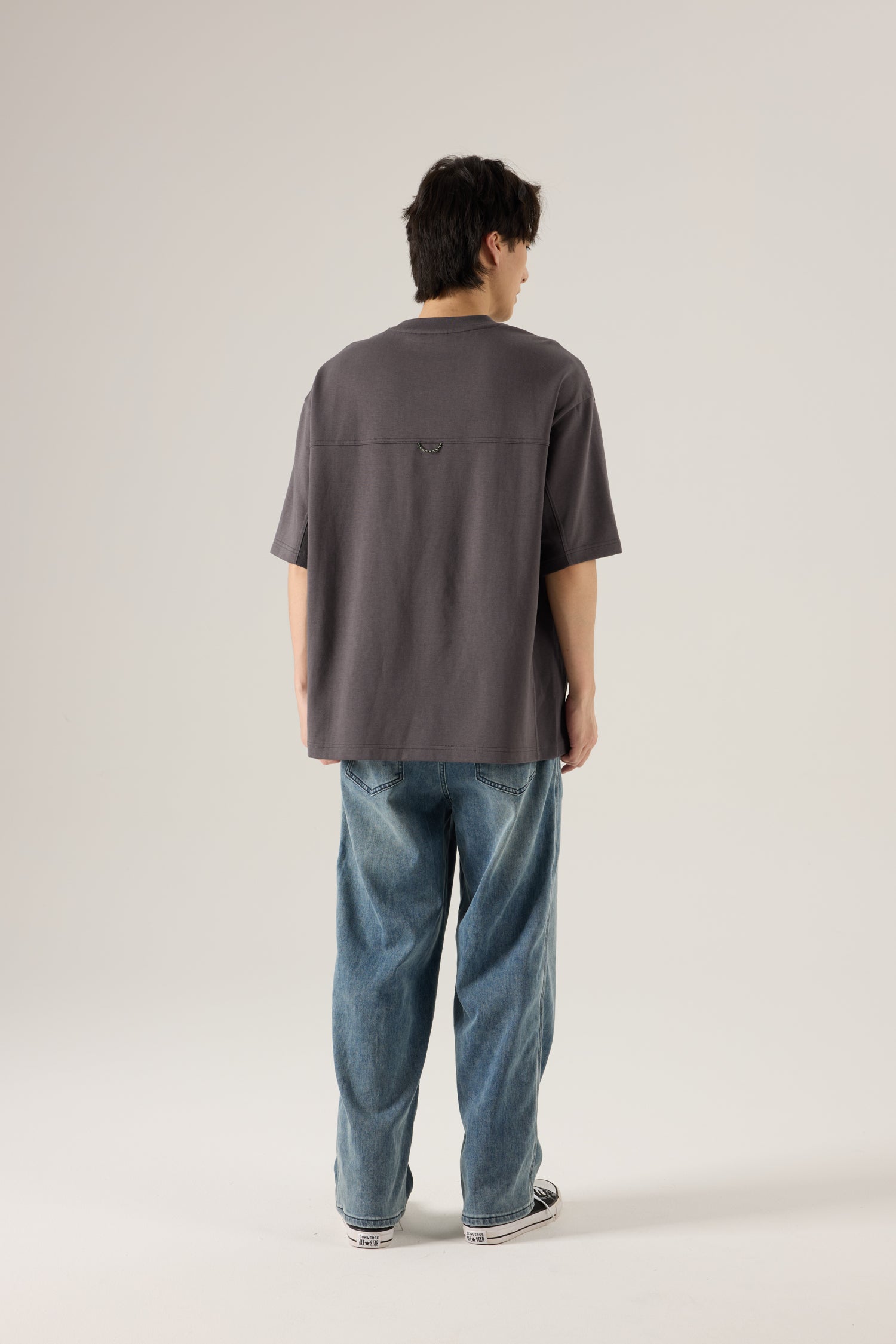 (C) Oversized Waffle Panel Tee - Charcoal