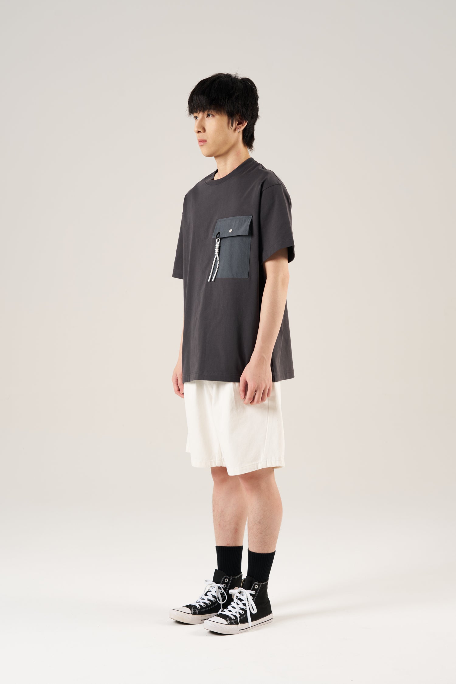 (C) Oversized Utility Pocket Tee - Charcoal