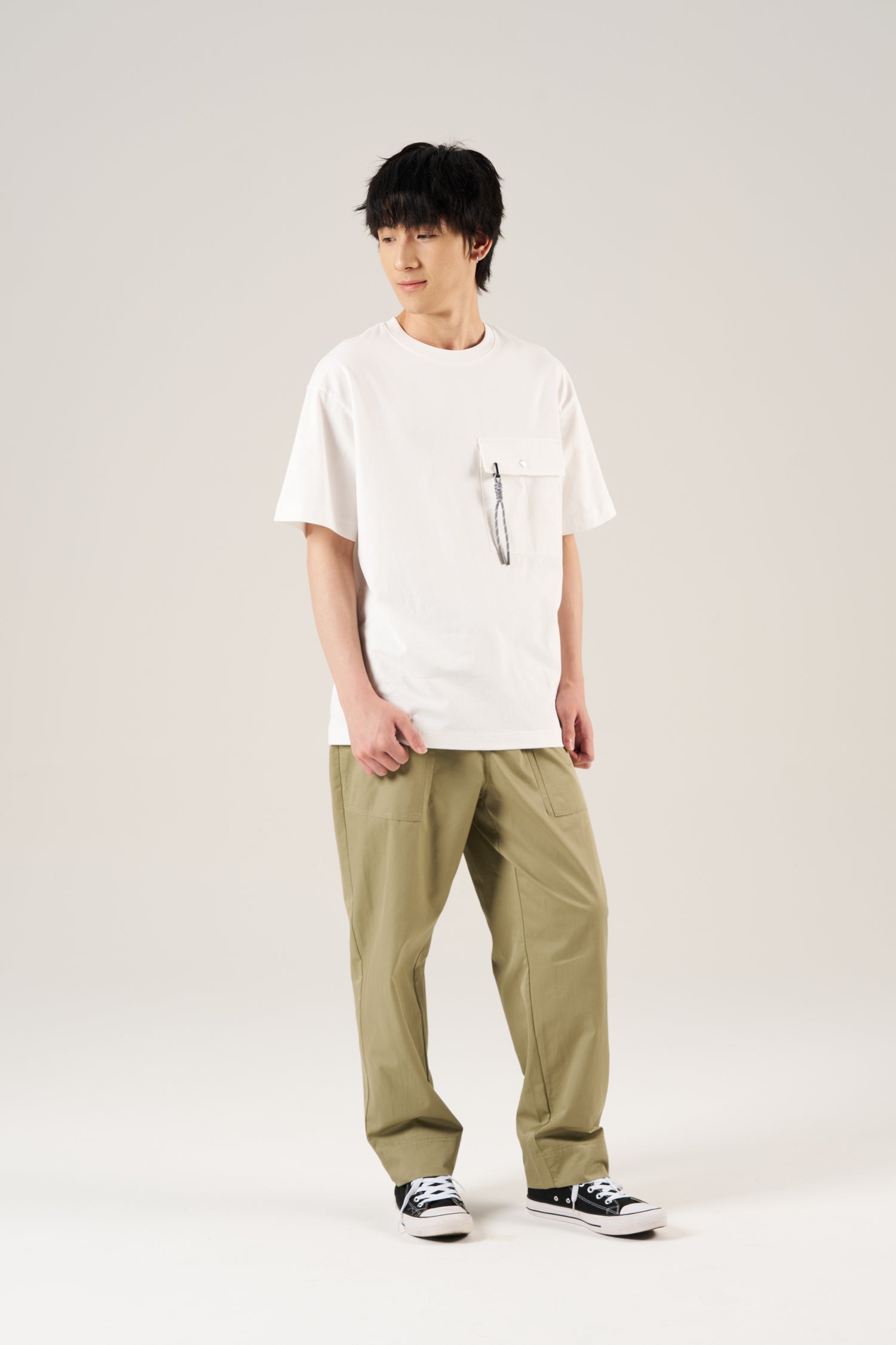 (C) Oversized Utility Pocket Tee - Cream