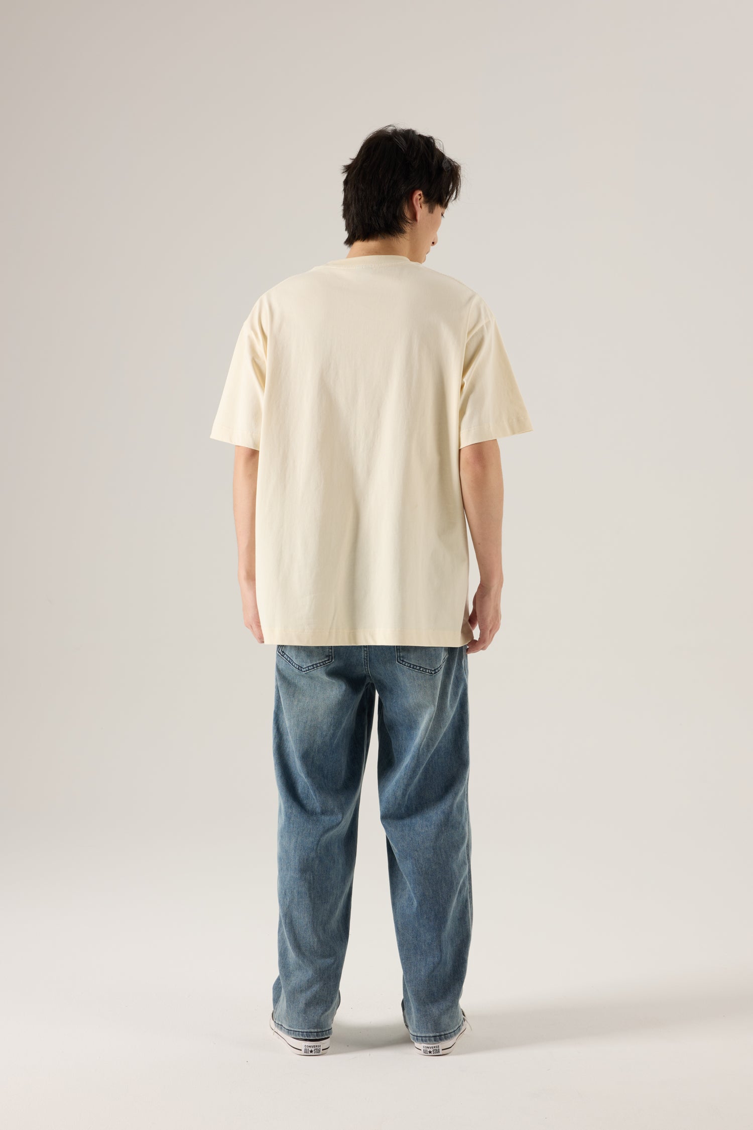 (C) Oversized Panel Pocket Tee - Cream