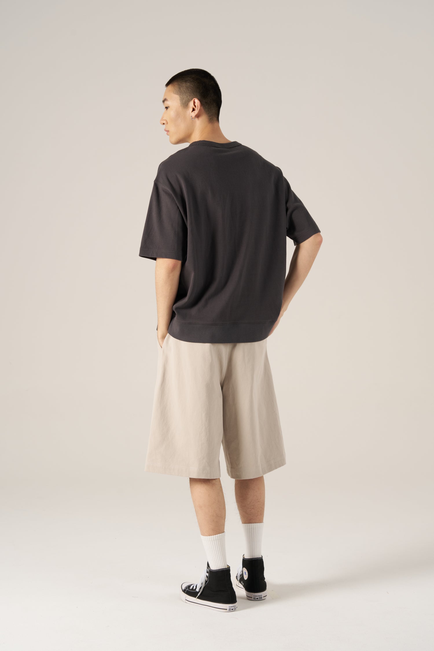 (C) Oversized Twill Jersey Tee - Charcoal
