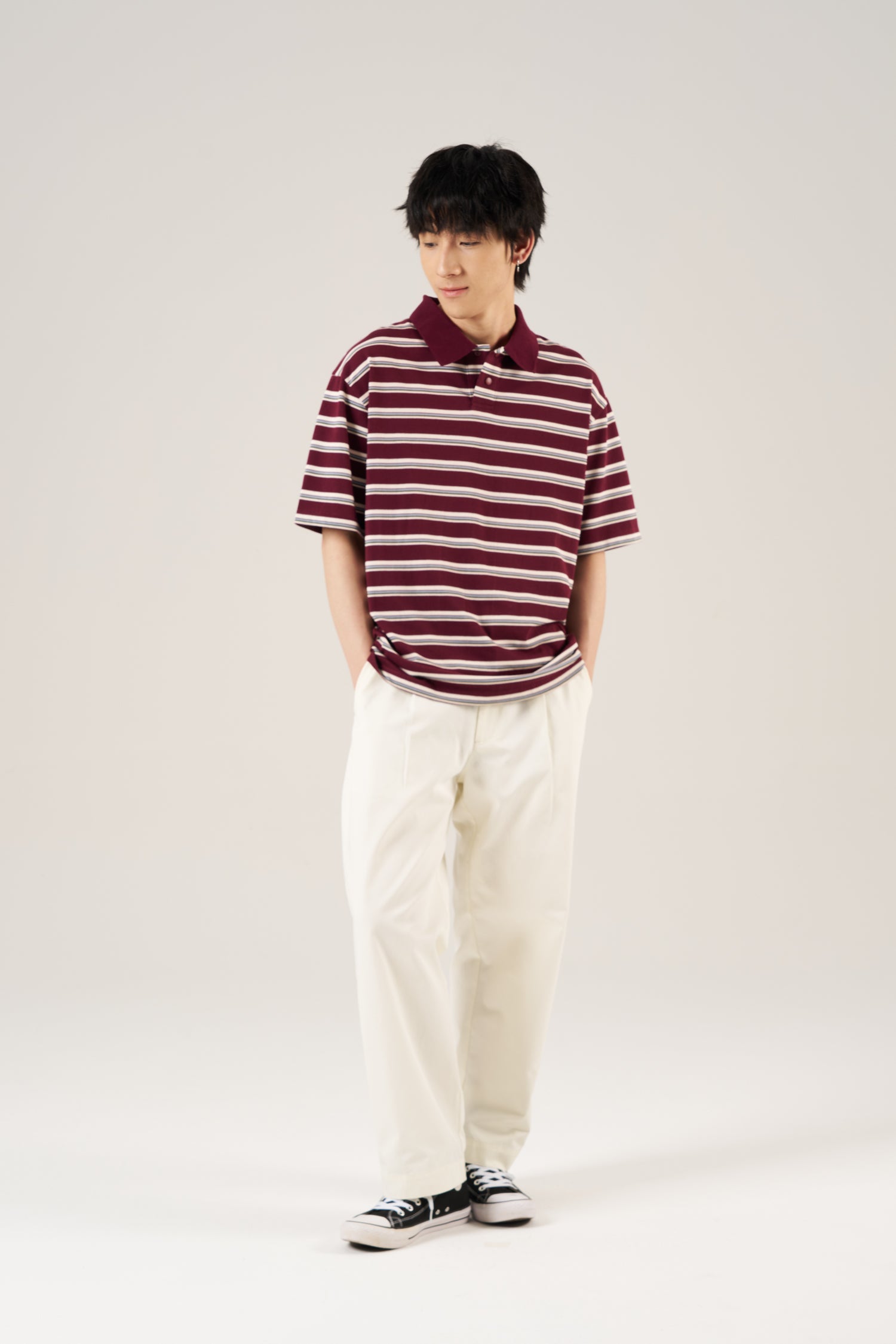 Striped Polo Tee - Stripes Dark Plum